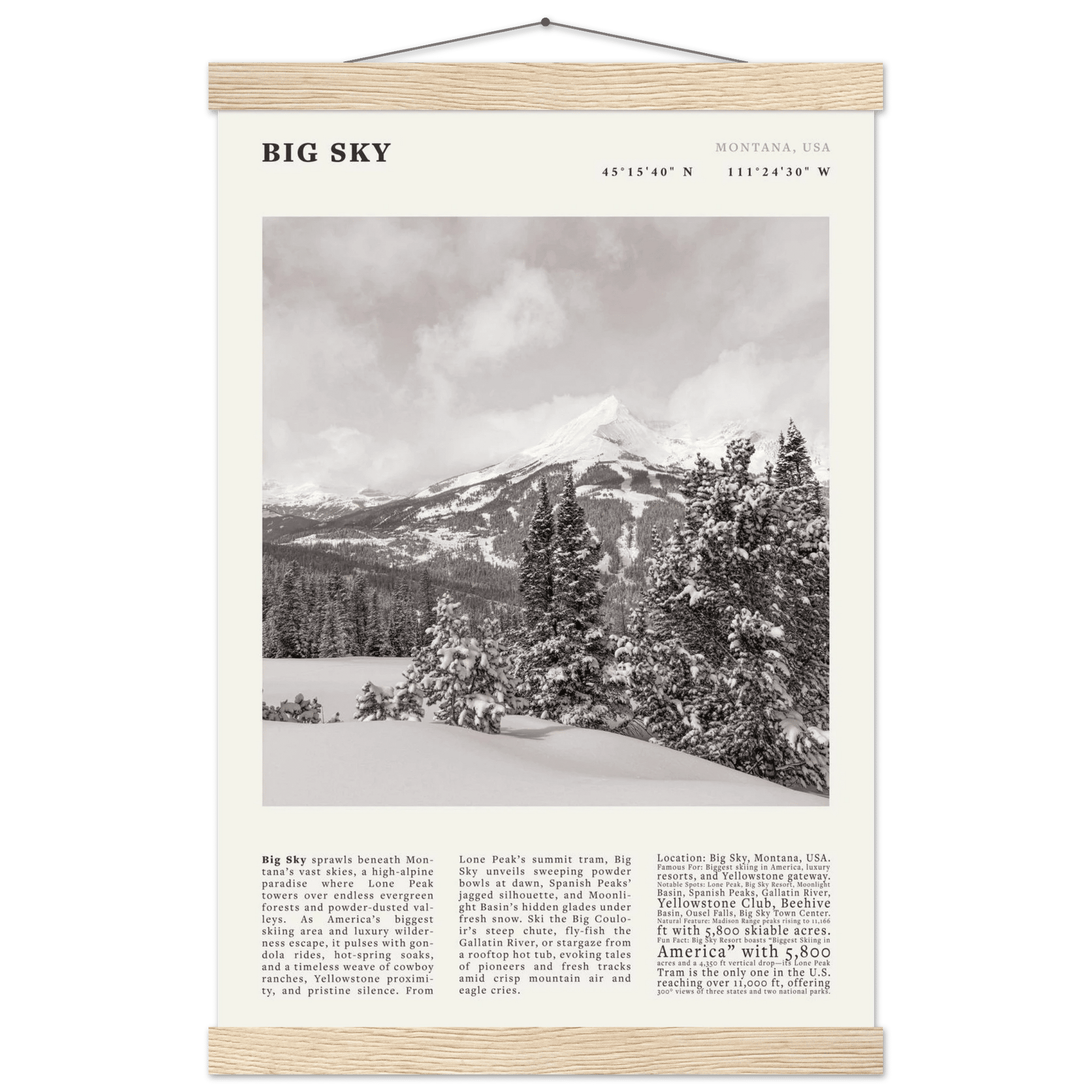 Big Sky Montana Poster Black and White – Vintage Lone Peak Ski Resort Print (Digital & Printed Options) - Evergreen Posters