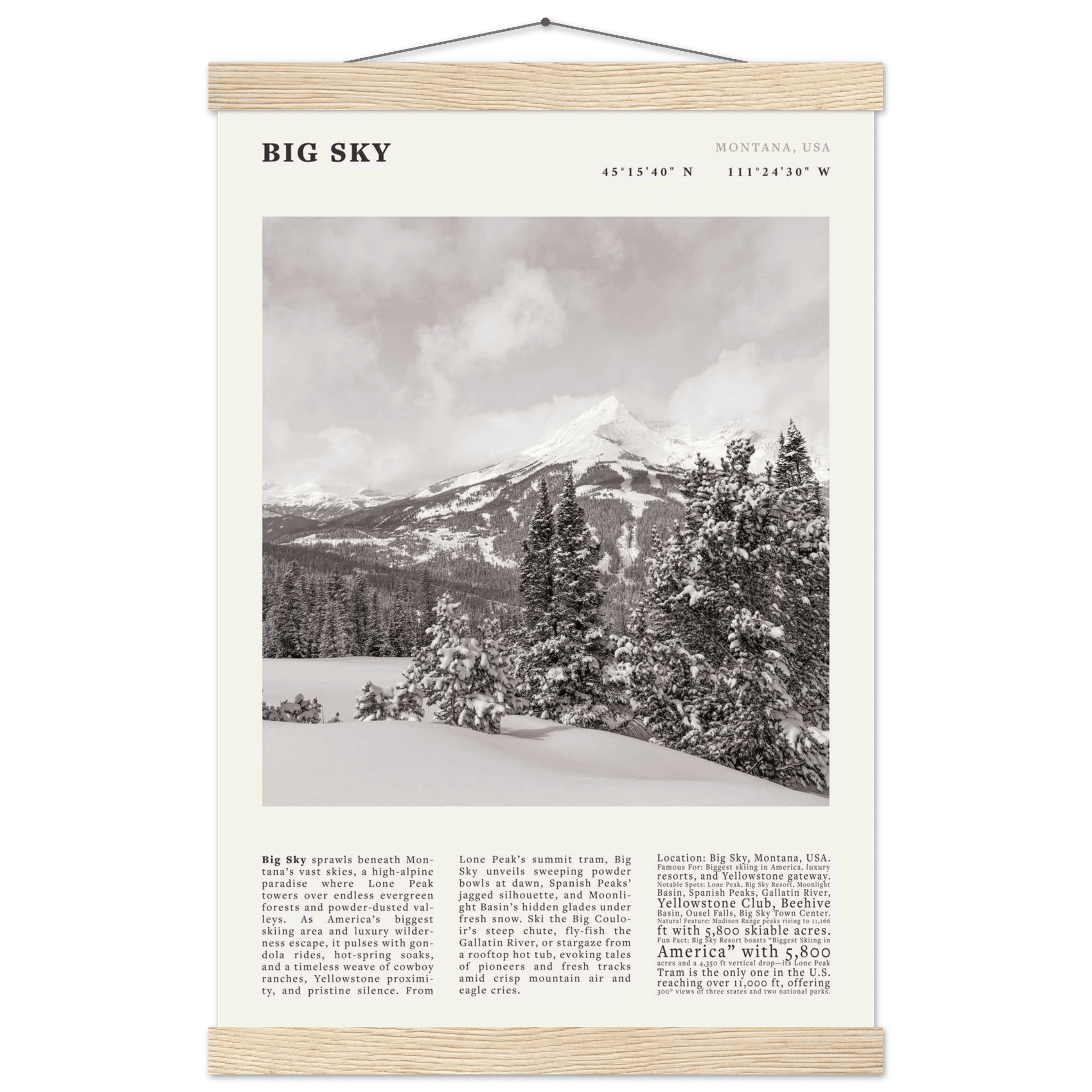 Big Sky Montana Poster Black and White – Vintage Lone Peak Ski Resort Print (Digital & Printed Options) - Evergreen Posters