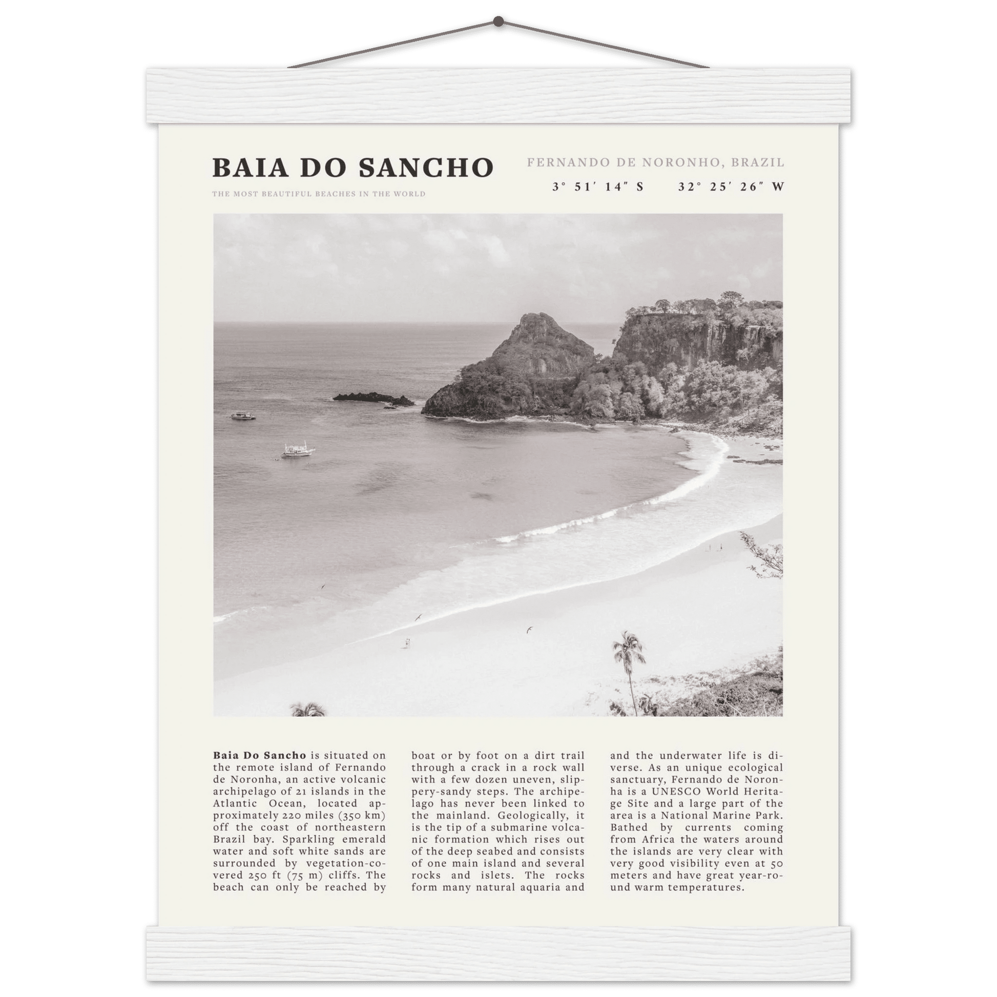 Baia Do Sancho Poster | Black & White Brazil Beach Wall Art | Fernando de Noronha - Evergreen Posters