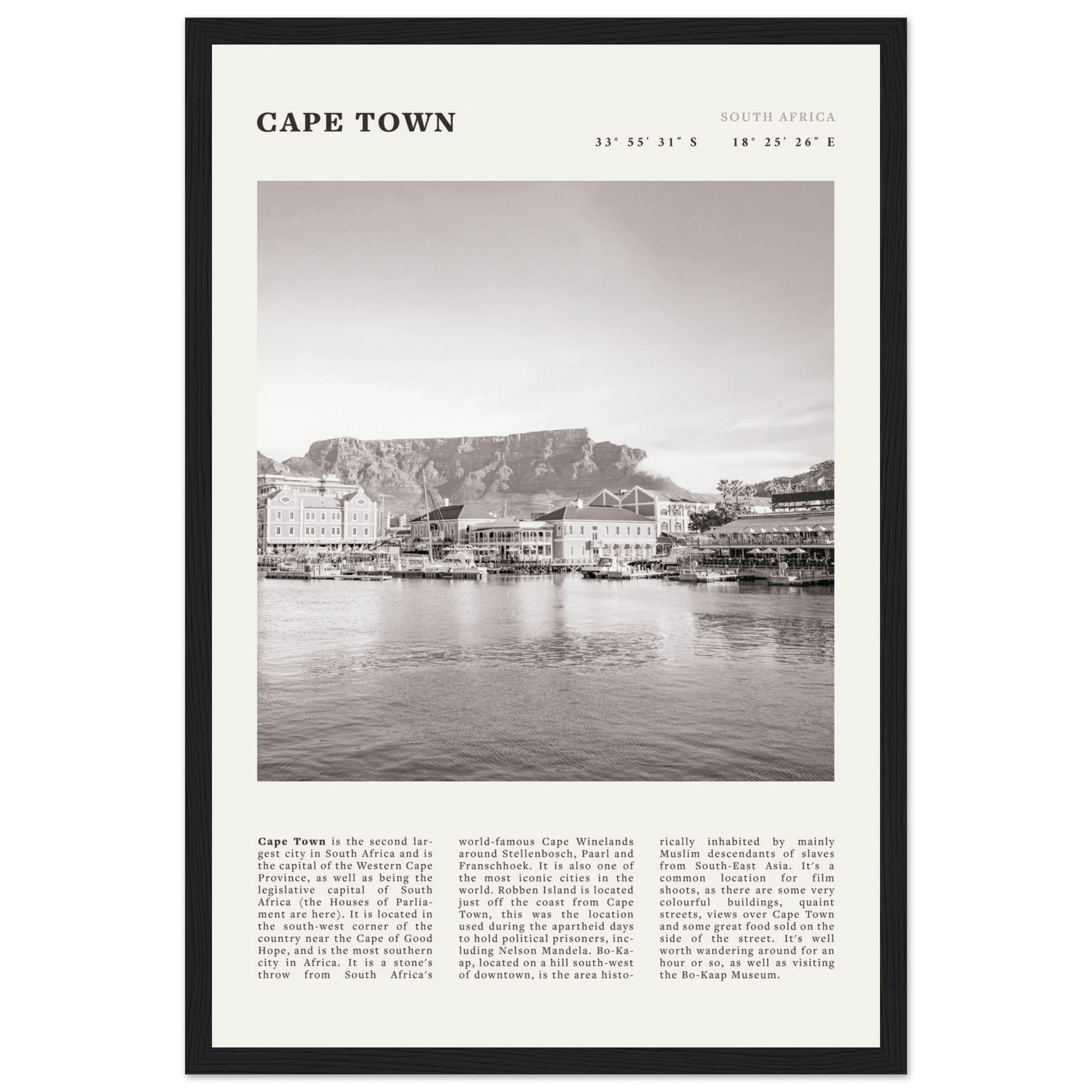 Cape Town Poster | Black & White Table Mountain Wall Art | South Africa Travel Print - Evergreen Posters