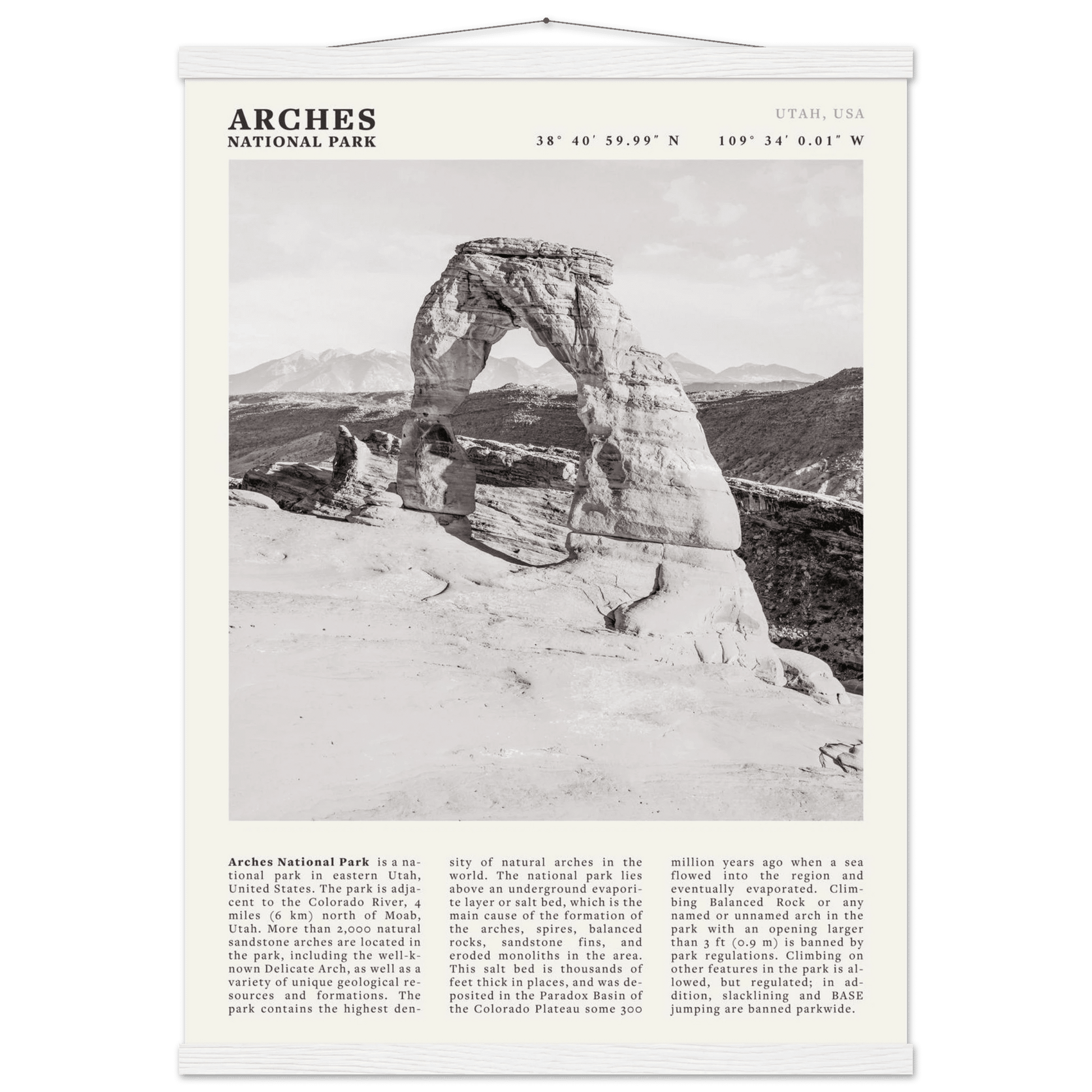 Arches National Park Poster | Black & White Utah Wall Art | Delicate Arch Print - Evergreen Posters