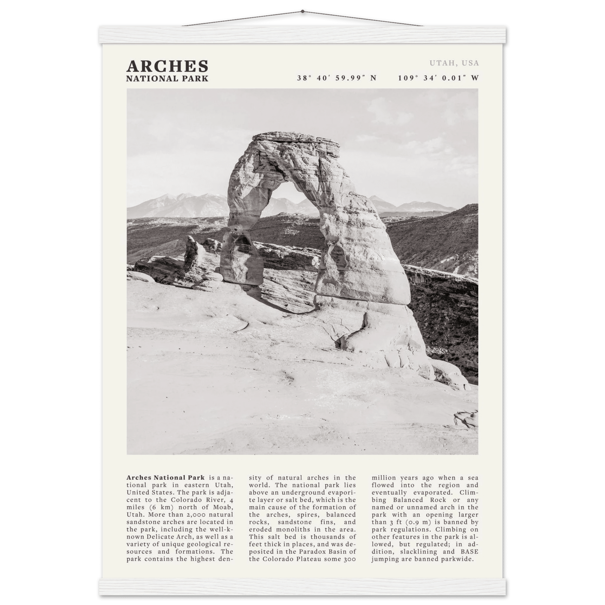 Arches National Park Poster | Black & White Utah Wall Art | Delicate Arch Print - Evergreen Posters