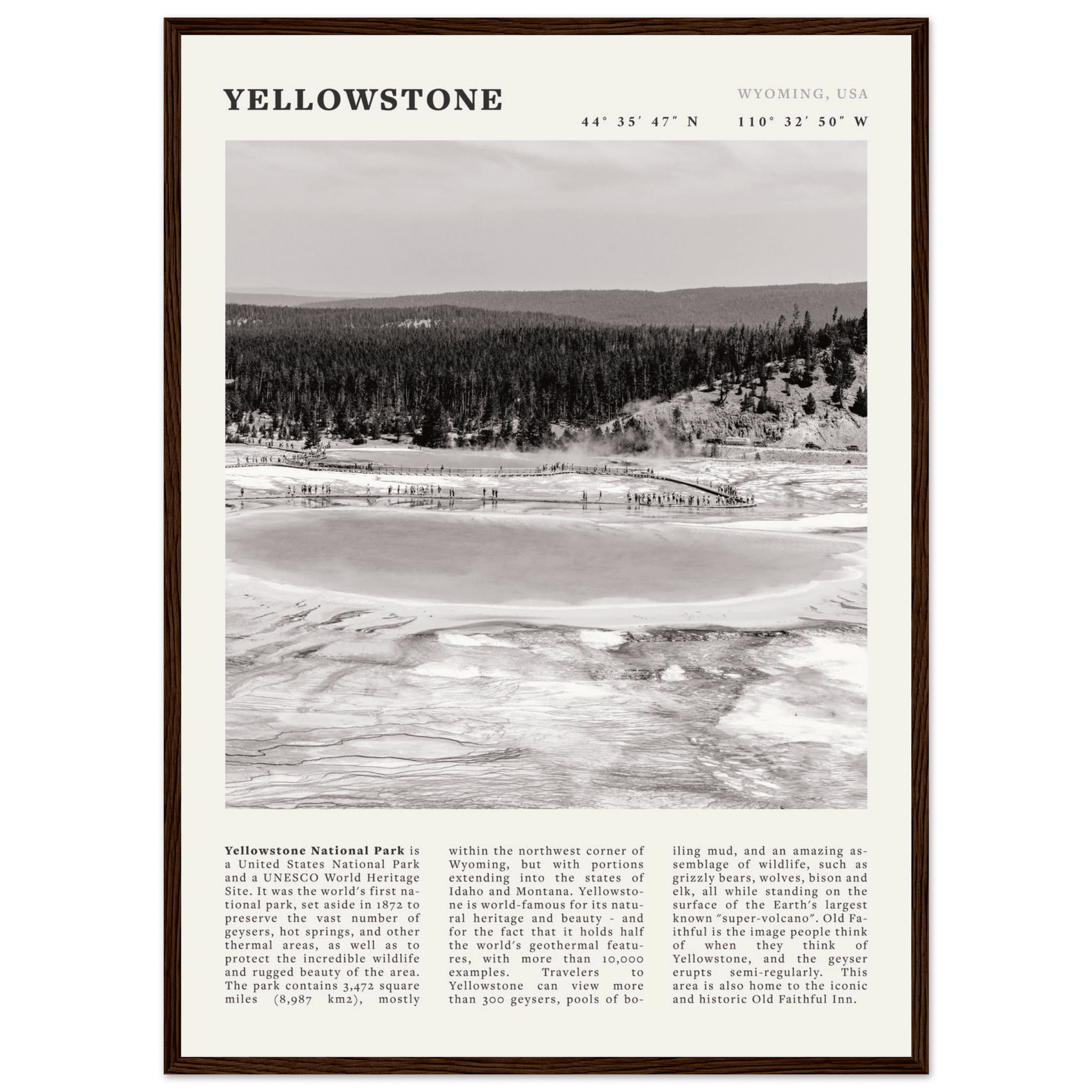 Yellowstone Poster | Black & White Grand Prismatic Spring Wall Art | WY Print - Evergreen Posters