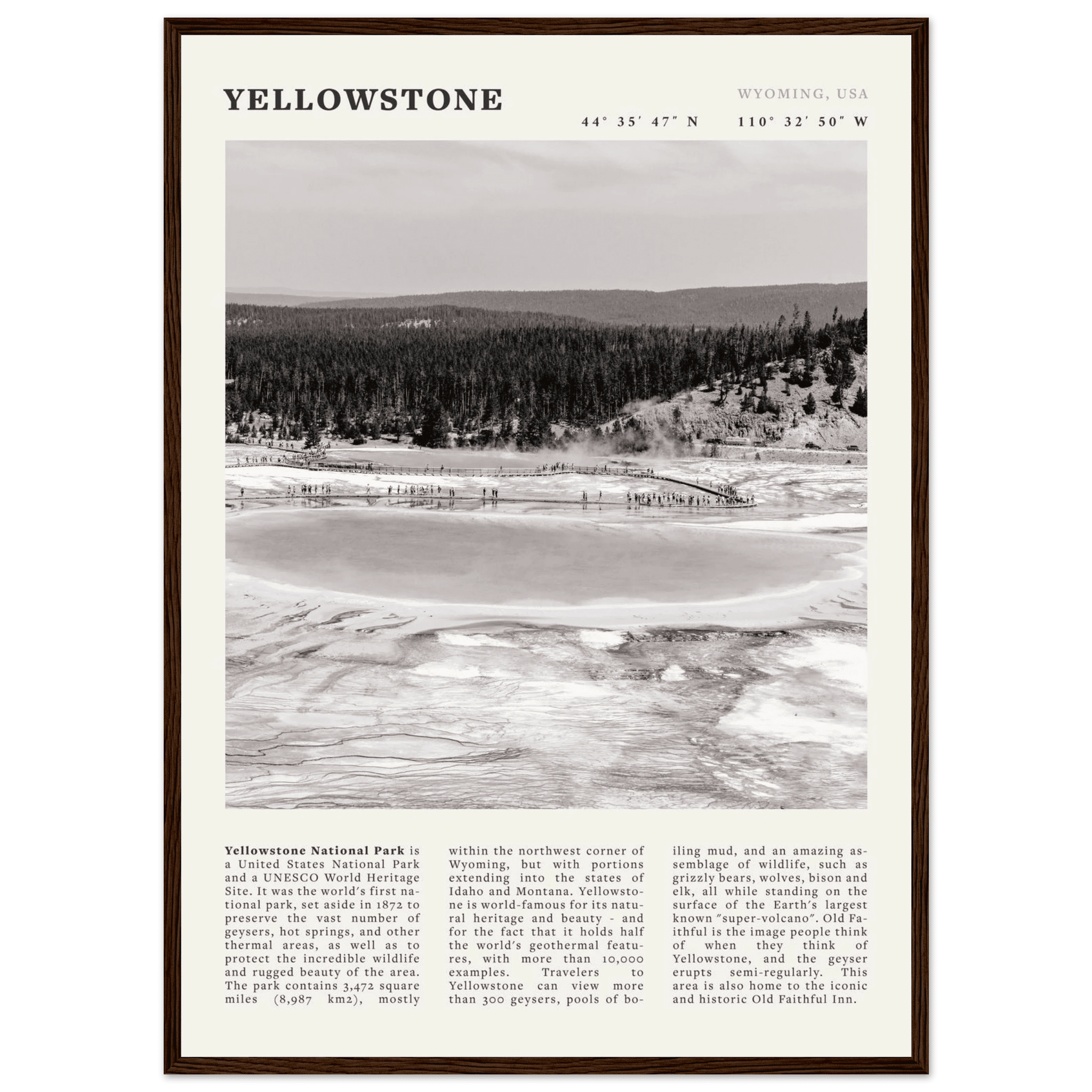 Yellowstone Poster | Black & White Grand Prismatic Spring Wall Art | WY Print - Evergreen Posters