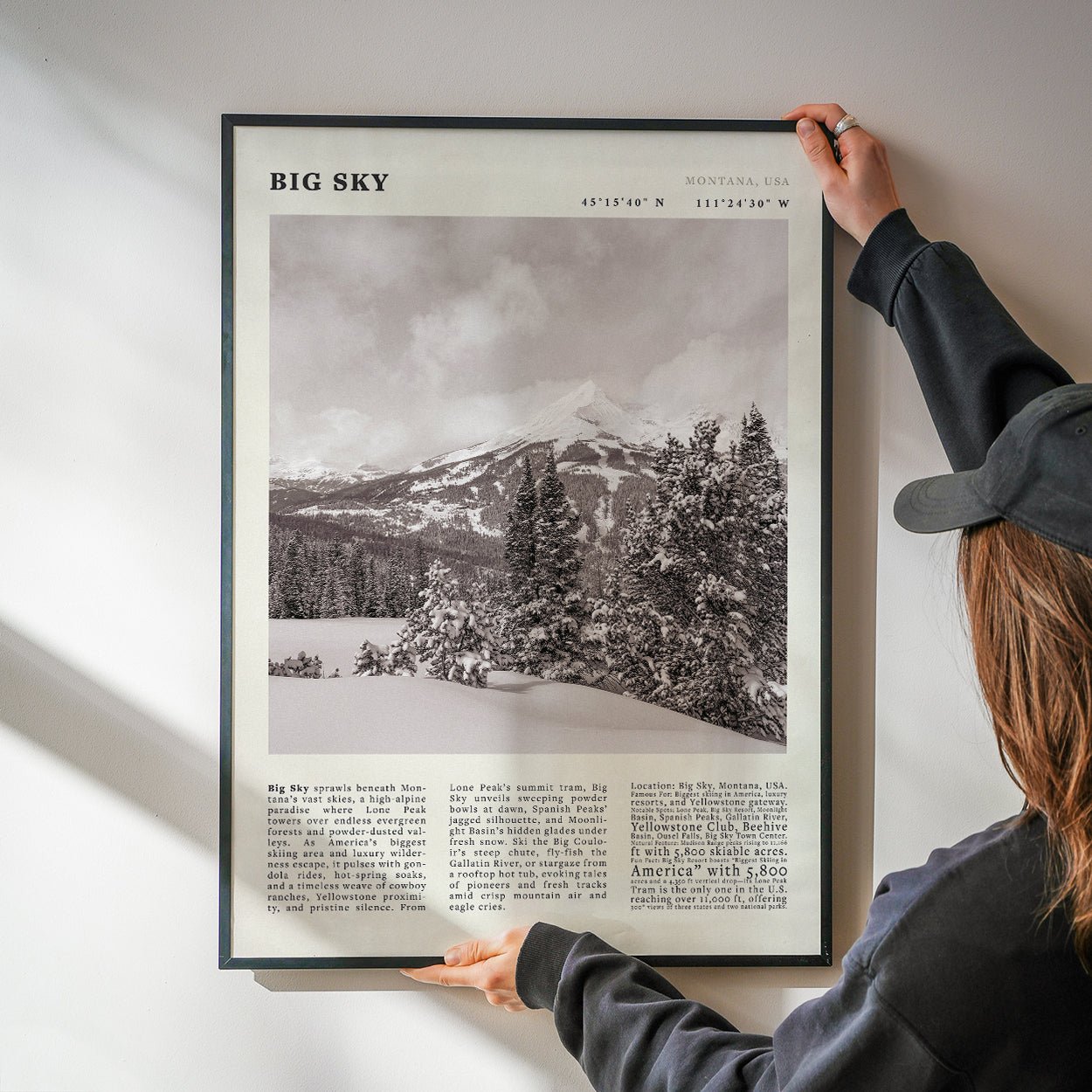 Big Sky Montana Poster Black and White – Vintage Lone Peak Ski Resort Print (Digital & Printed Options) - Evergreen Posters