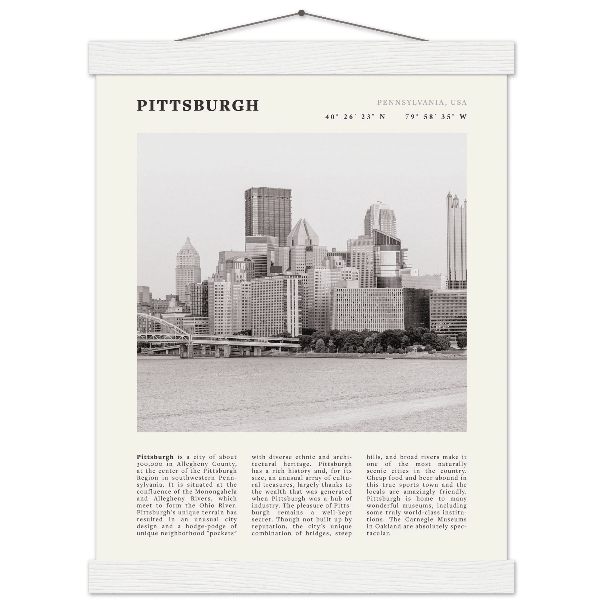 Pittsburgh Poster | Black & White Pennsylvania Skyline Wall Art | PA Travel Print - Evergreen Posters