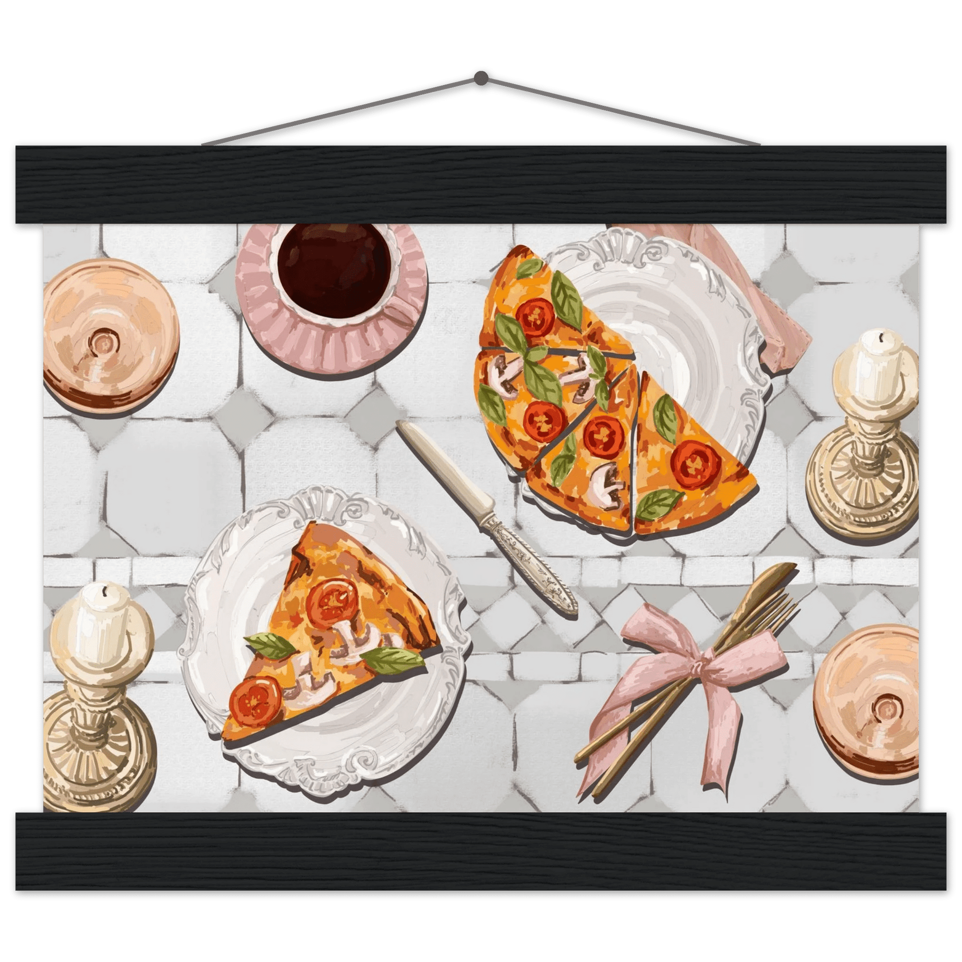 Pizza & Tea Kitchen Poster | Horizontal Food Wall Art | Italian Dining Room Print - Evergreen Posters