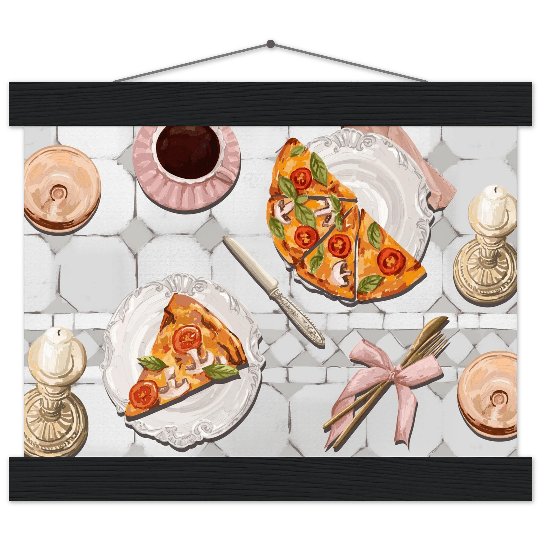 Pizza & Tea Kitchen Poster | Horizontal Food Wall Art | Italian Dining Room Print - Evergreen Posters