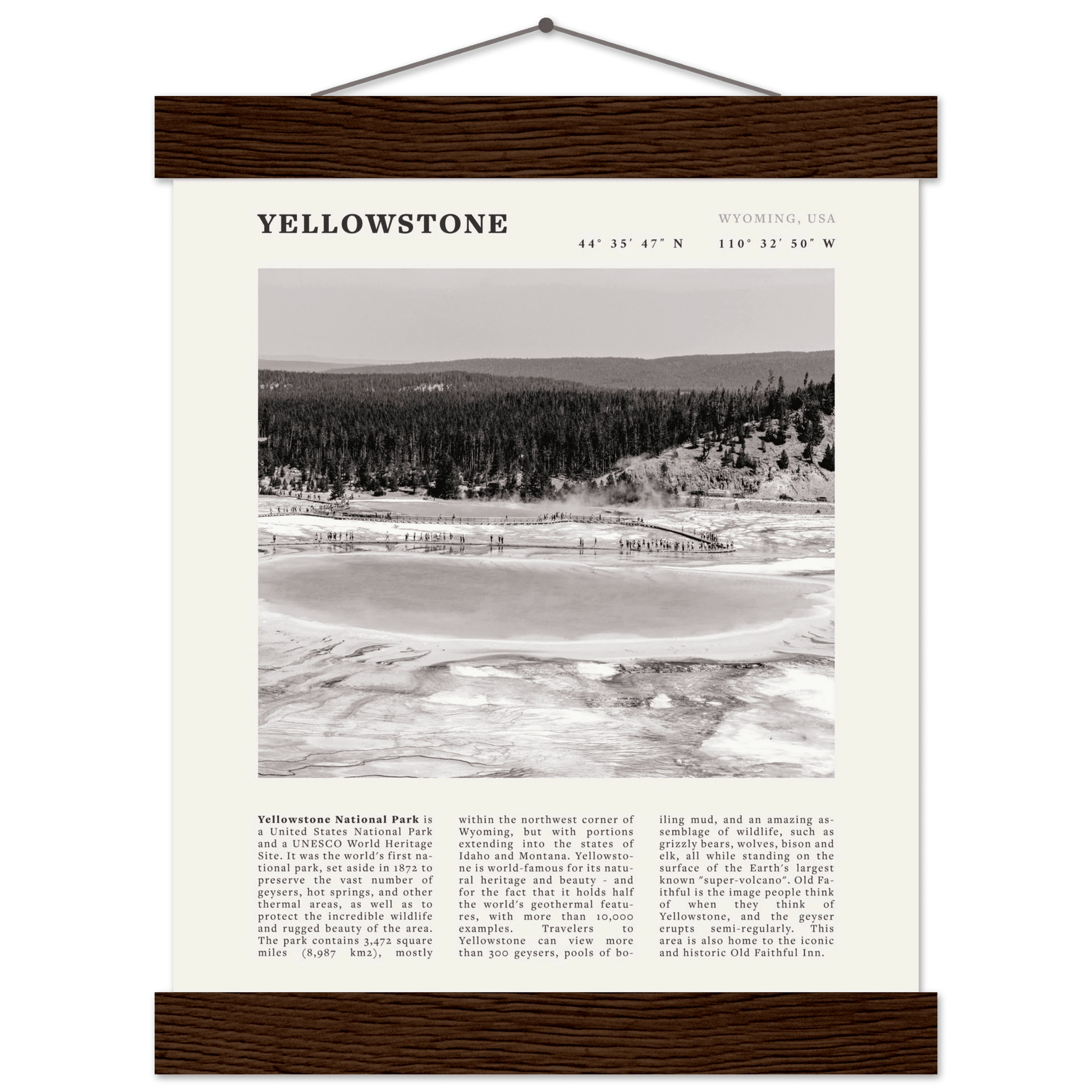 Yellowstone Poster | Black & White Grand Prismatic Spring Wall Art | WY Print - Evergreen Posters