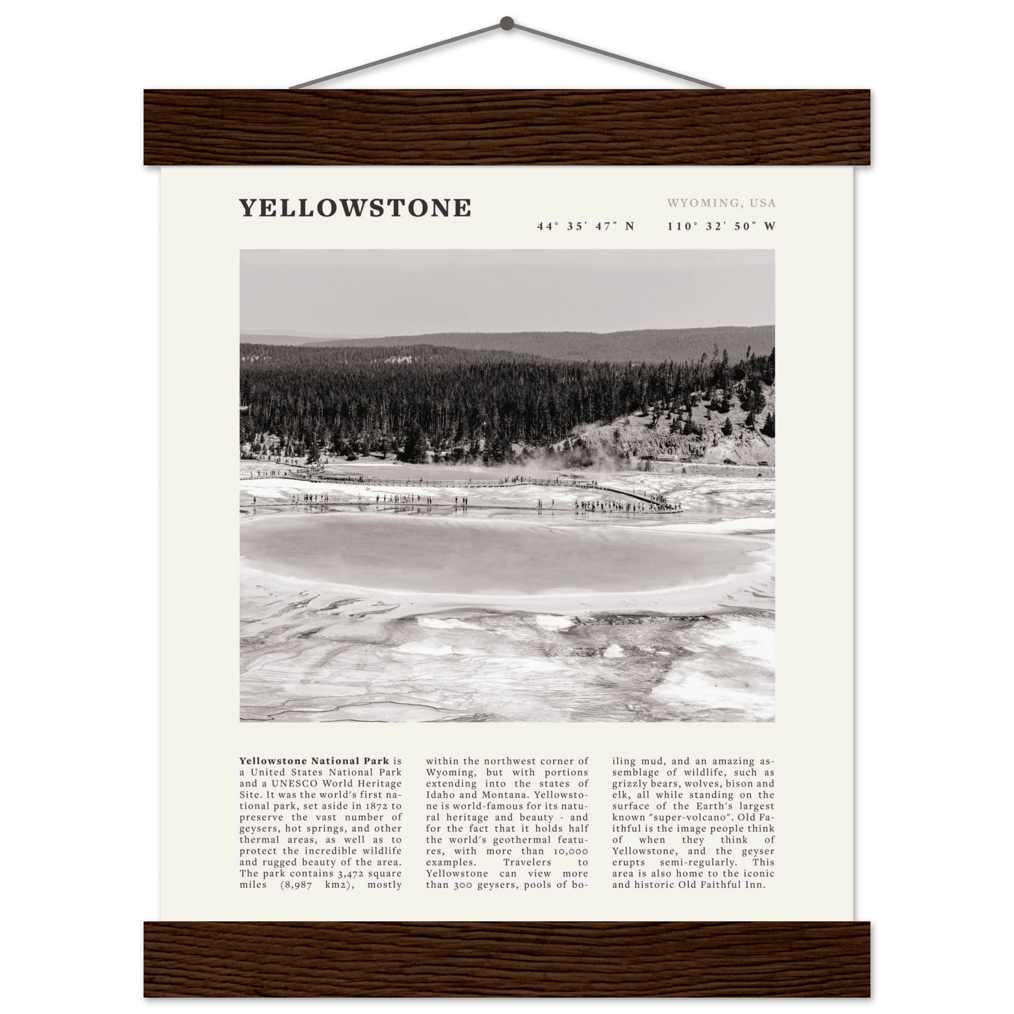 Yellowstone Poster | Black & White Grand Prismatic Spring Wall Art | WY Print - Evergreen Posters