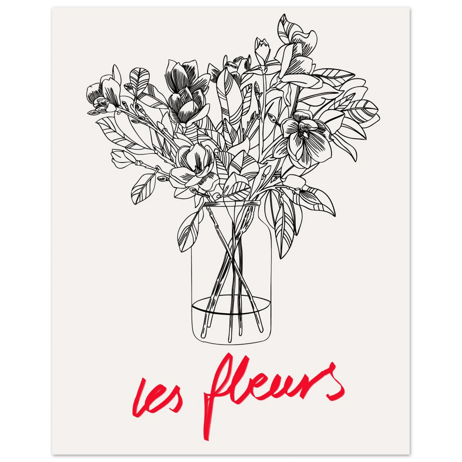 Les Fleurs Botanical Poster | French Flower Line Art Print | Minimalist Floral Wall Decor - Evergreen Posters