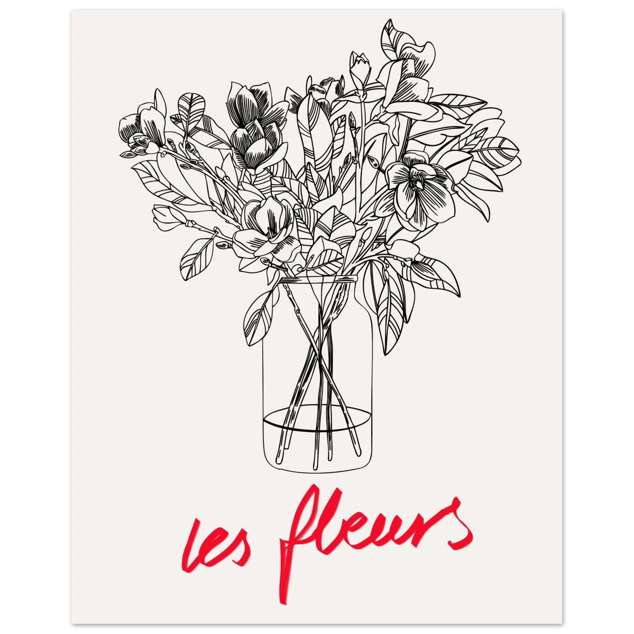 Les Fleurs Botanical Poster | French Flower Line Art Print | Minimalist Floral Wall Decor - Evergreen Posters