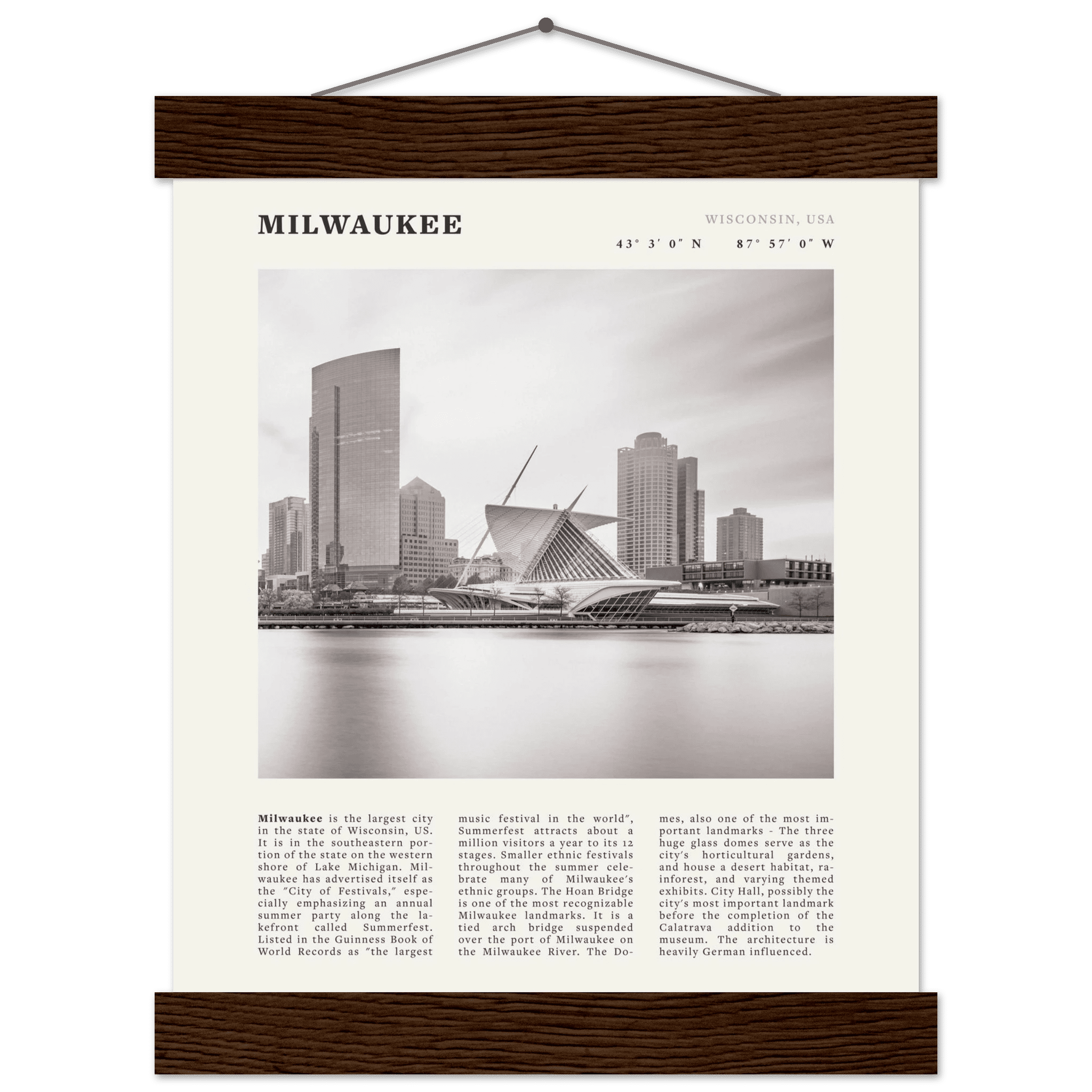 Milwaukee Poster | Black & White Wisconsin City Wall Art | USA Travel Print - Evergreen Posters