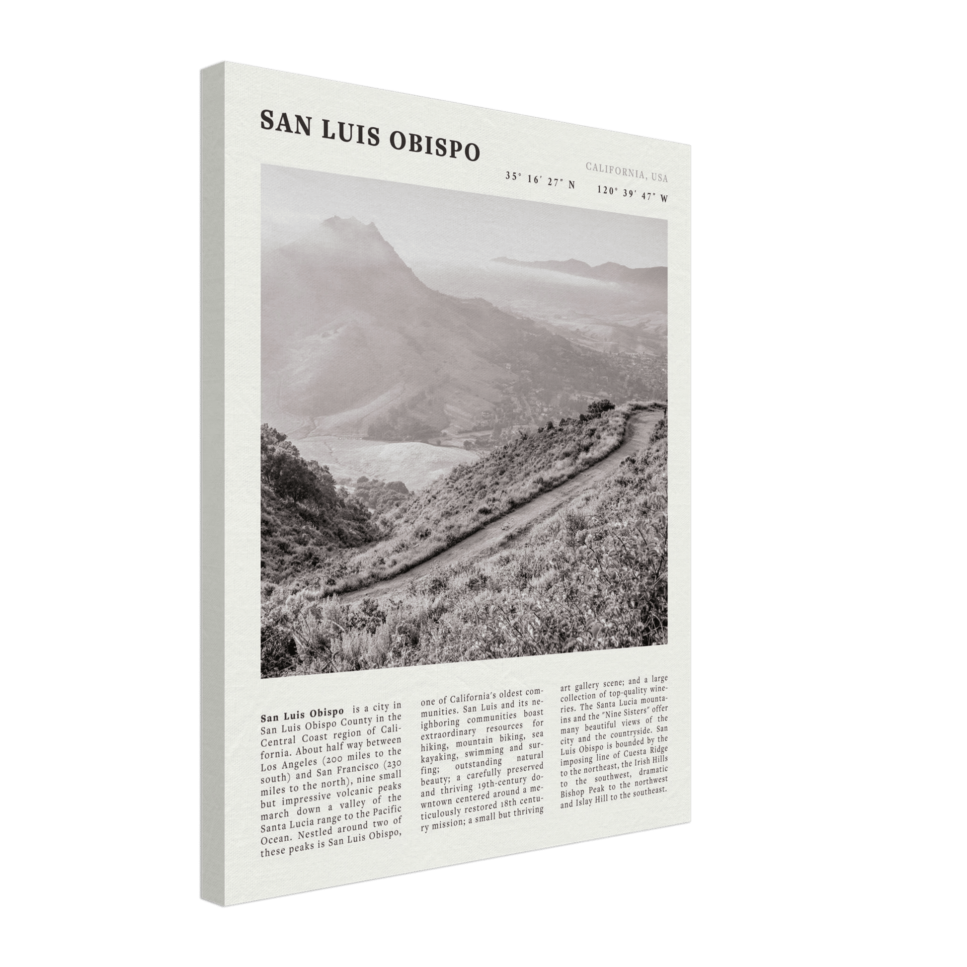 San Luis Obispo Poster | Black & White California Wall Art | SLO Travel Print - Evergreen Posters