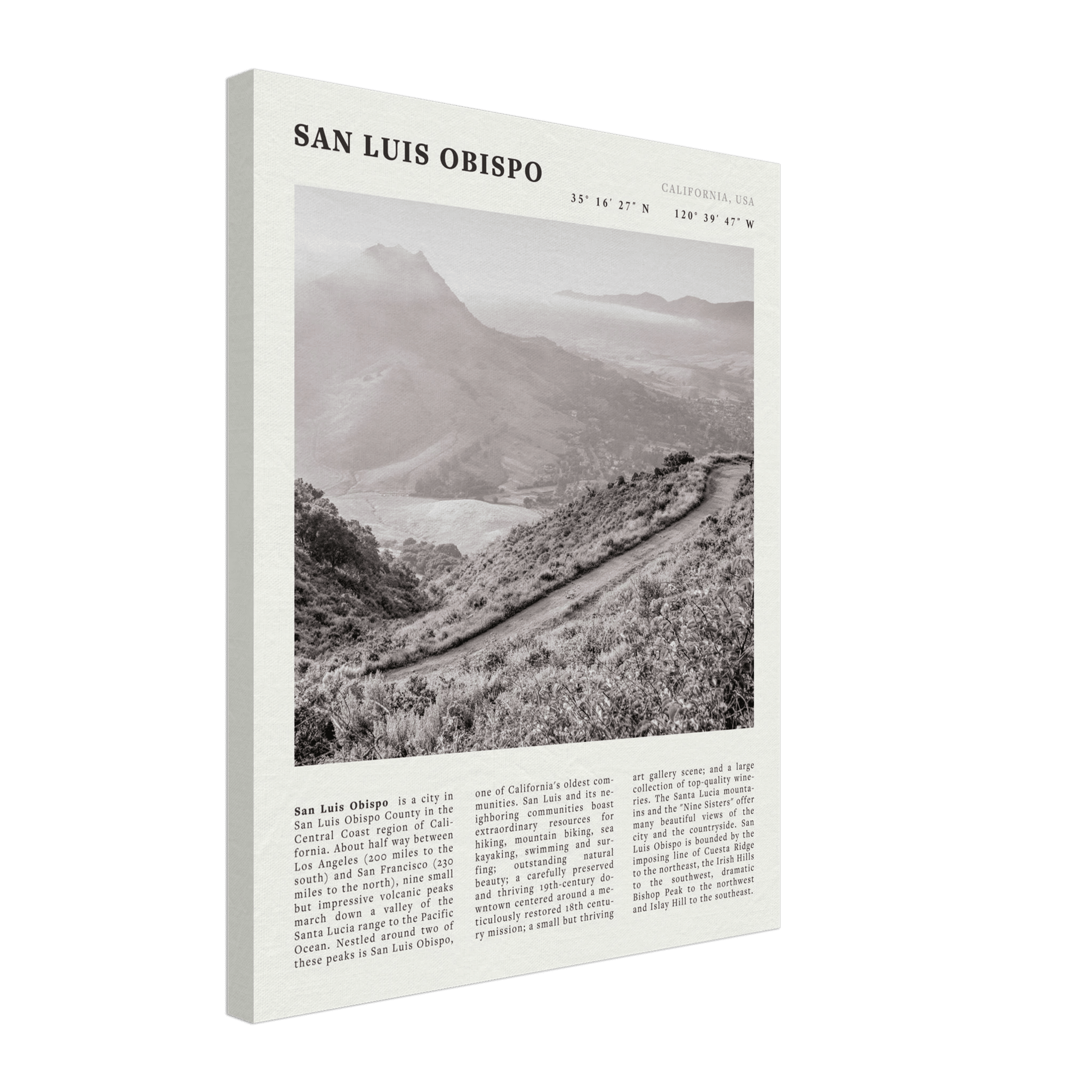 San Luis Obispo Poster | Black & White California Wall Art | SLO Travel Print - Evergreen Posters