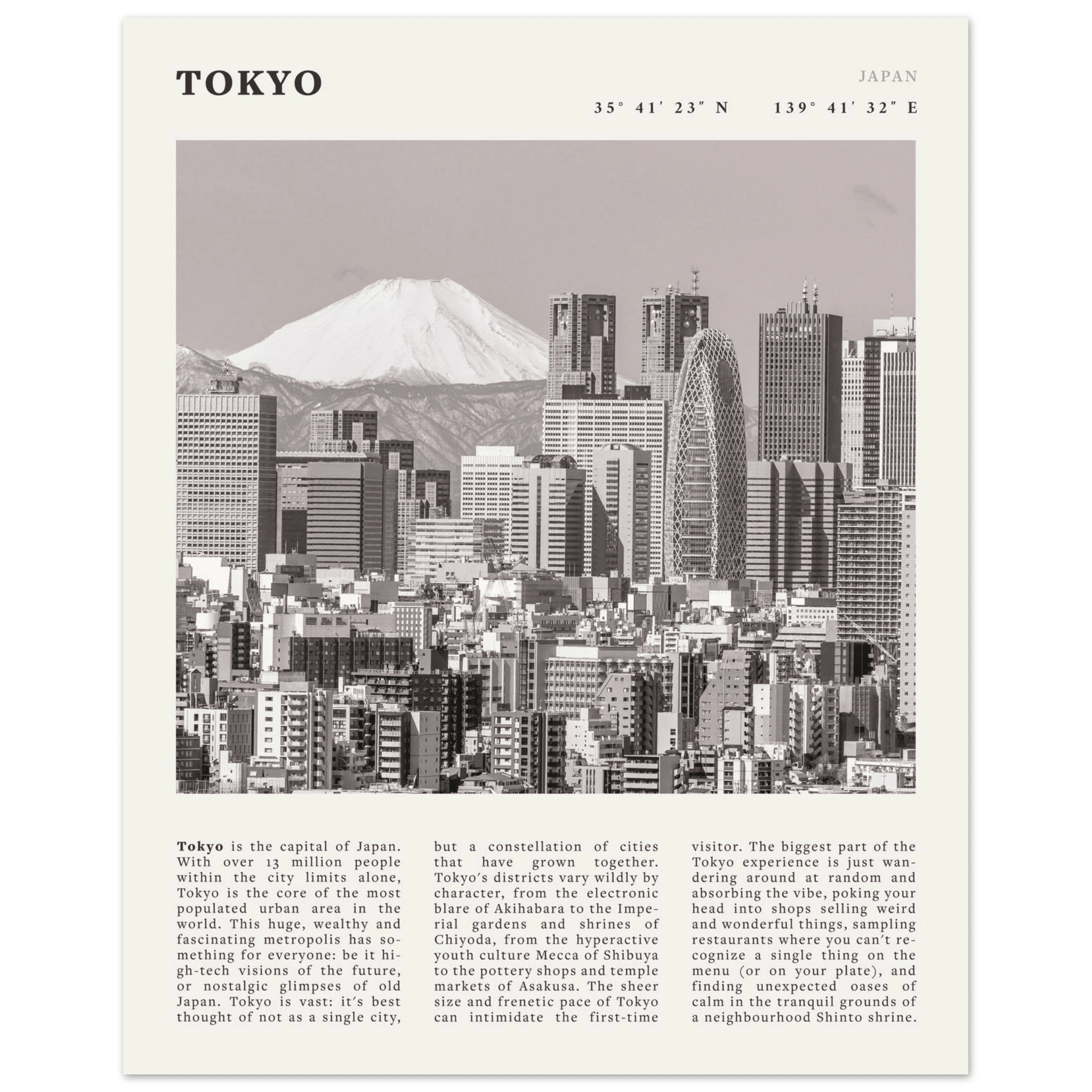 Tokyo Poster | Black & White Mount Fuji Skyline Wall Art | Japan Travel Print - Evergreen Posters