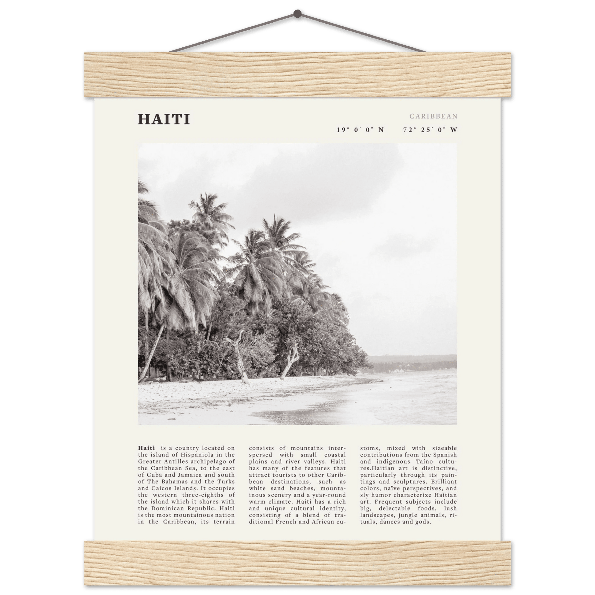 Haiti Poster | Black & White Caribbean Beach Wall Art | Tropical Travel Print - Evergreen Posters