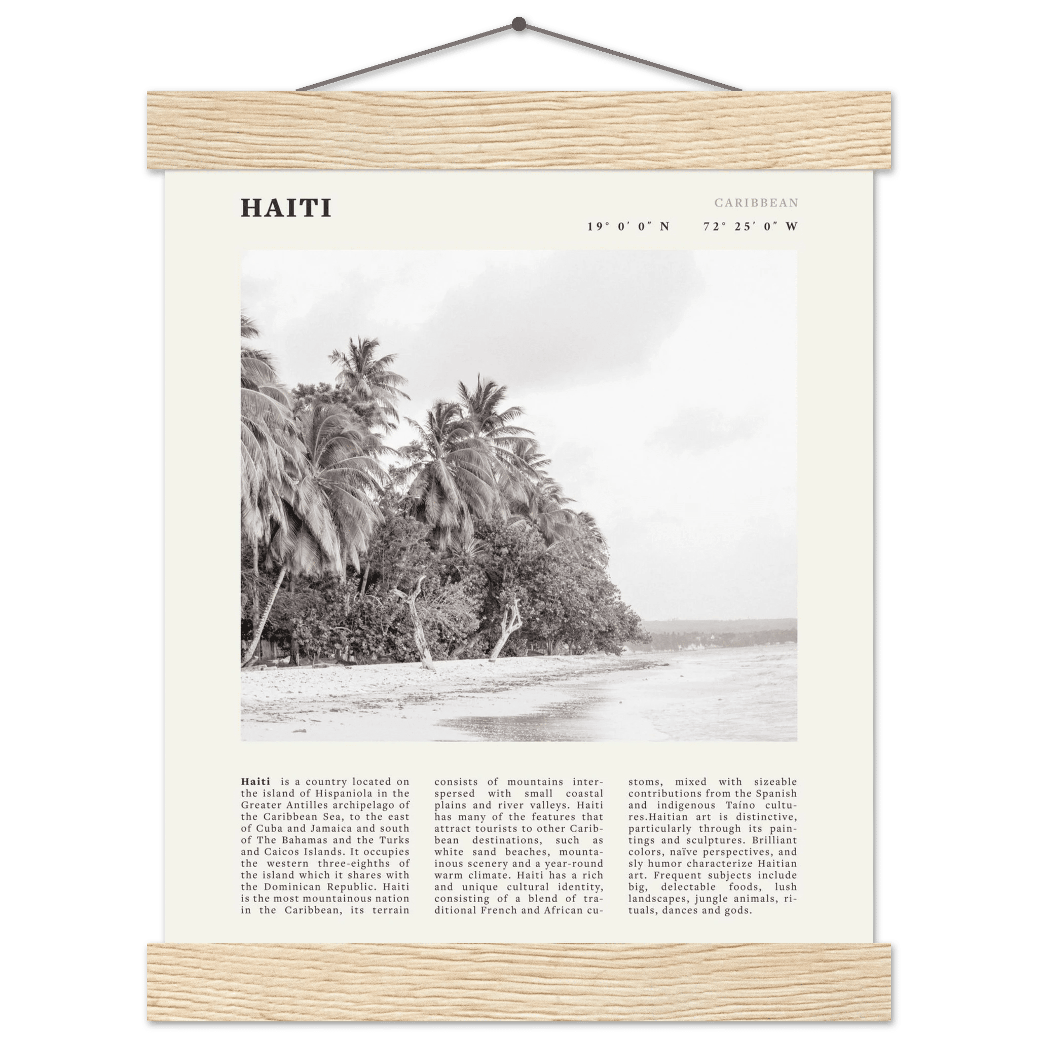 Haiti Poster | Black & White Caribbean Beach Wall Art | Tropical Travel Print - Evergreen Posters