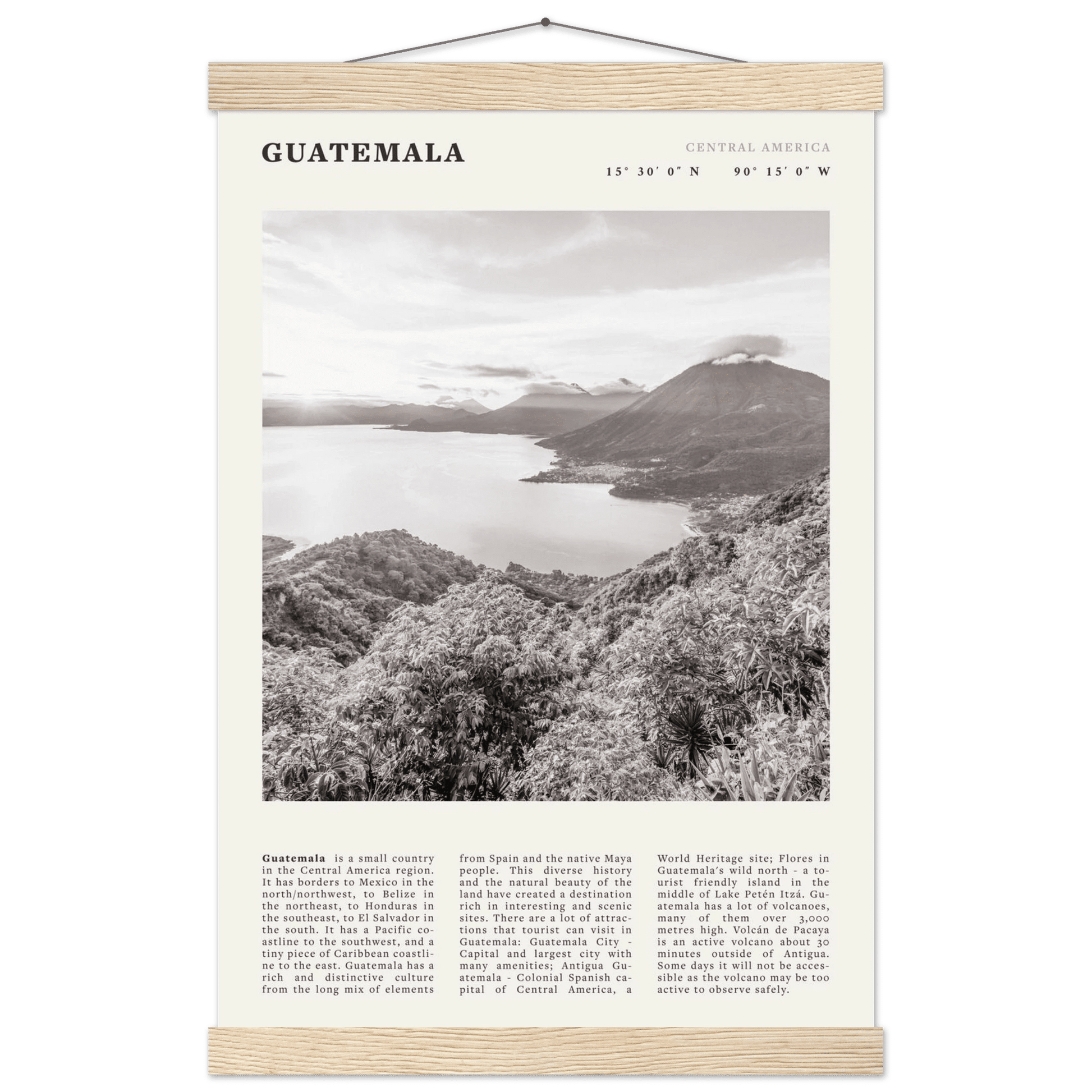 Guatemala Poster | Black & White Lake Atitlan Wall Art | Central America Travel Print - Evergreen Posters