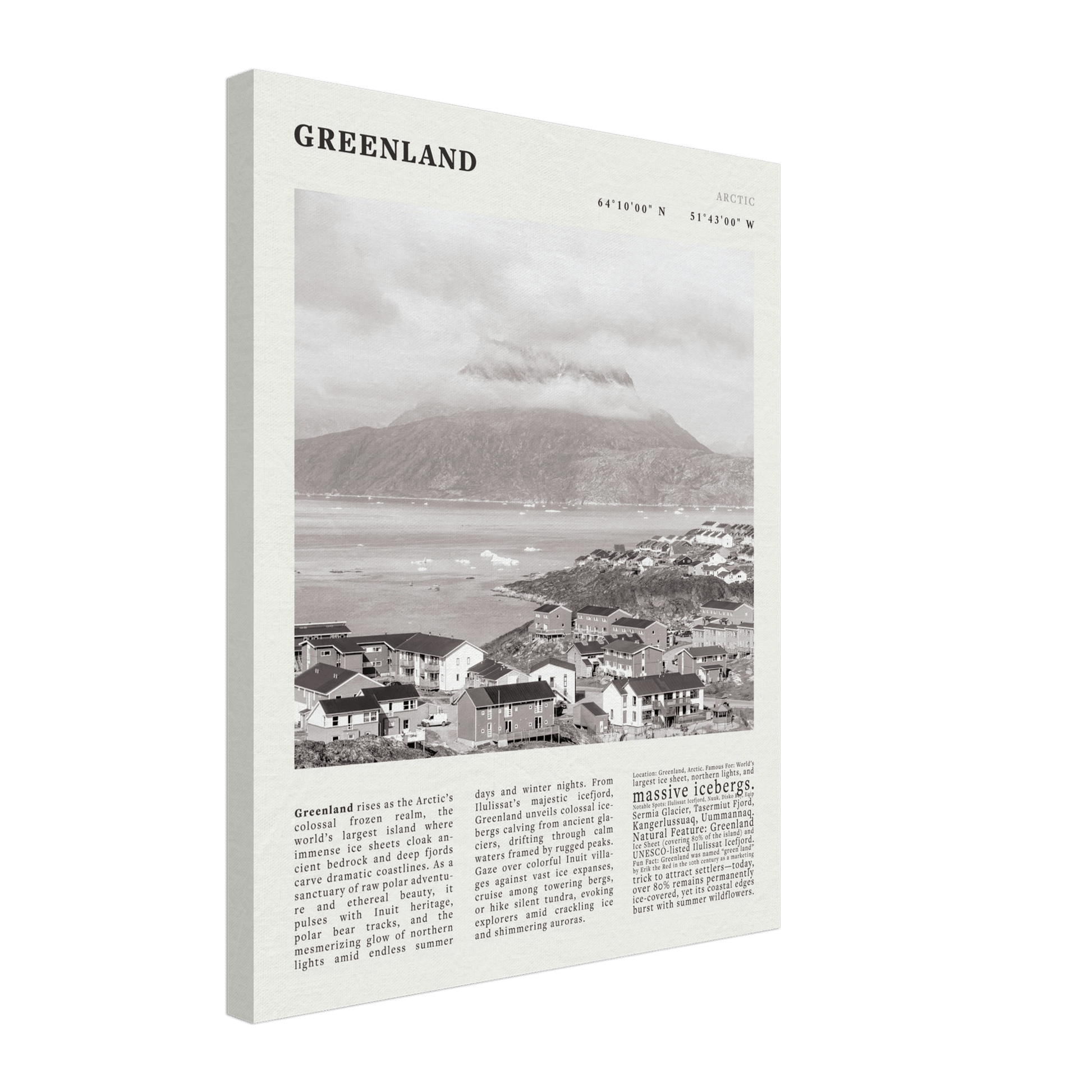Greenland Poster Black and White – Vintage Arctic Fjord Landscape Print (Digital & Printed Options) - Evergreen Posters