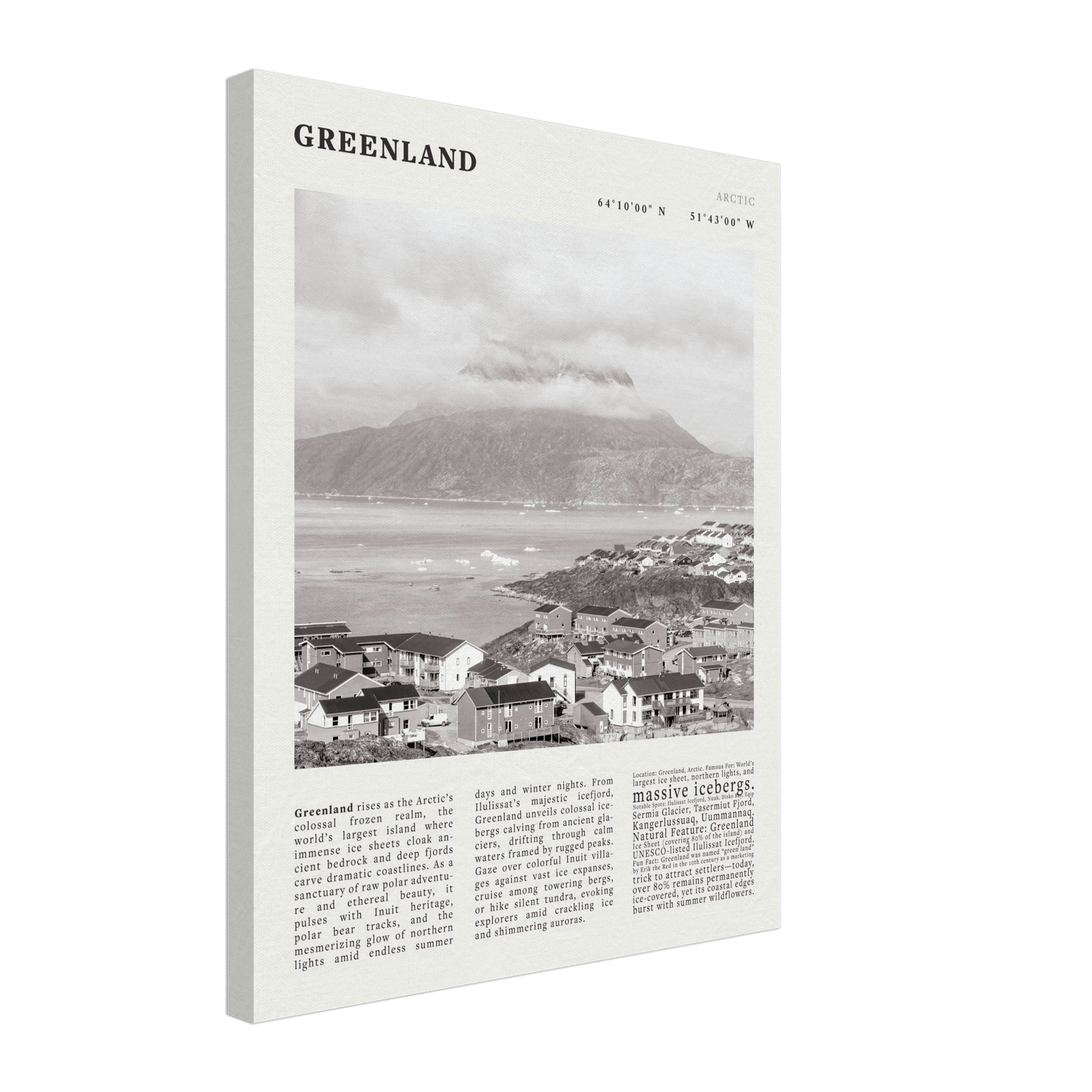 Greenland Poster Black and White – Vintage Arctic Fjord Landscape Print (Digital & Printed Options) - Evergreen Posters