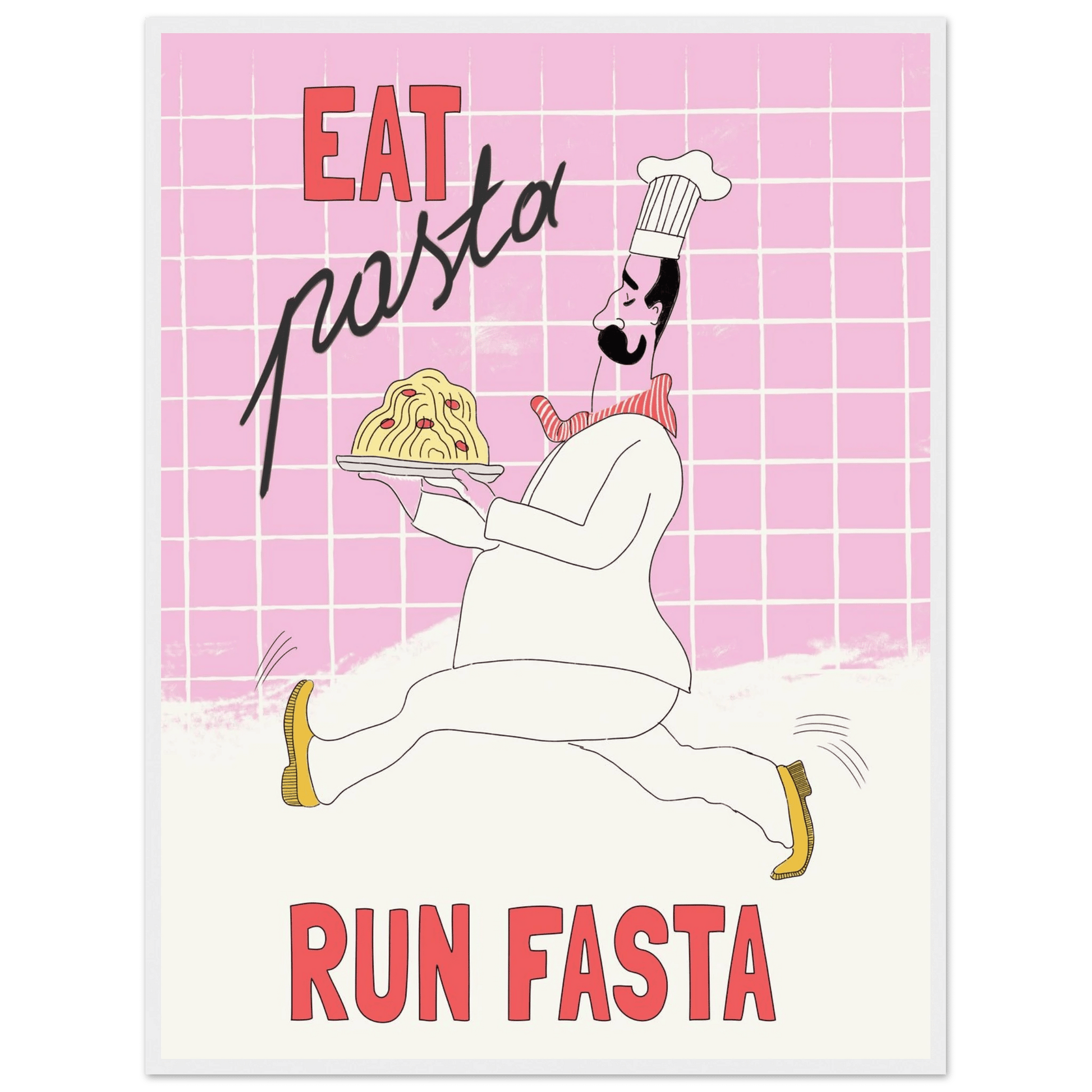 Eat Pasta Run Fasta Poster – Playful Kitchen Wall Art Print (Light Pink) - Evergreen Posters