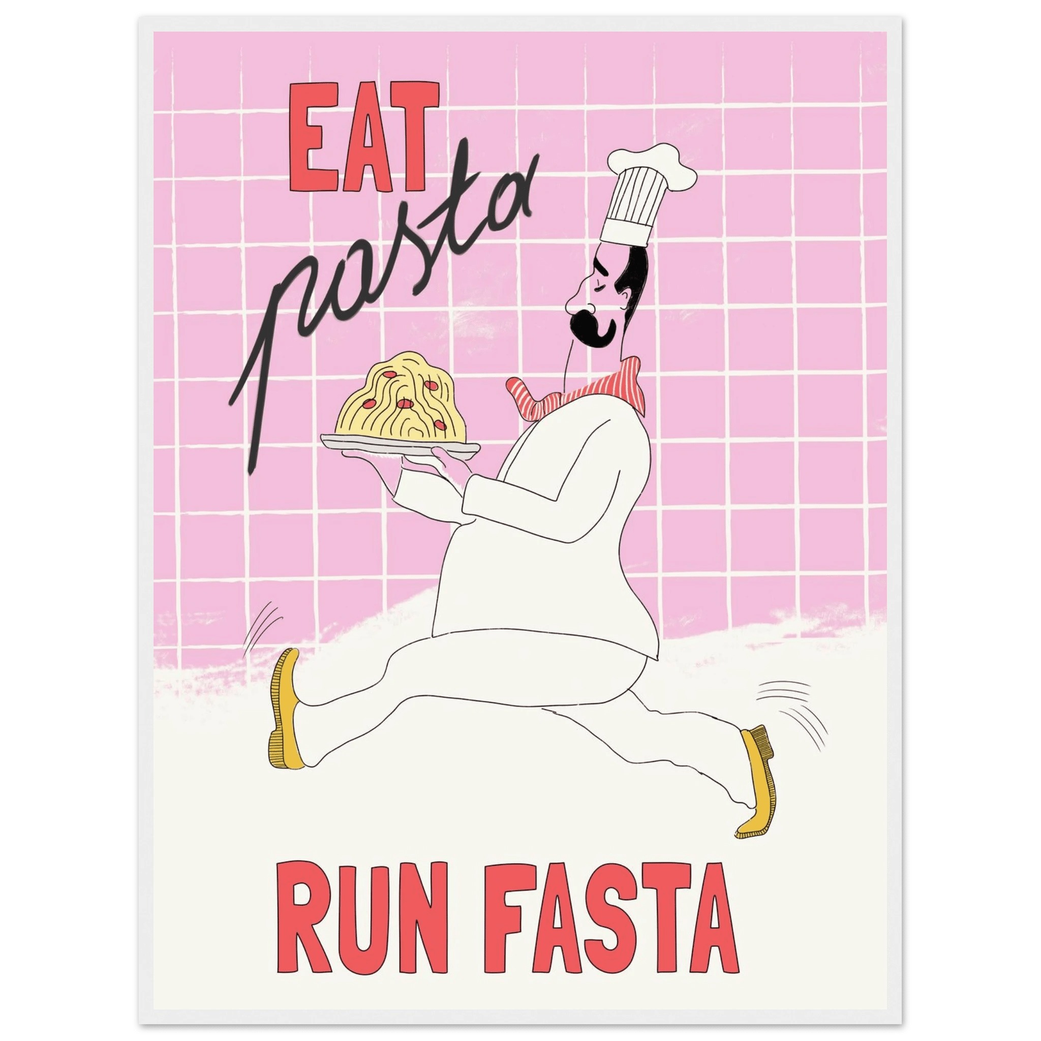 Eat Pasta Run Fasta Poster – Playful Kitchen Wall Art Print (Light Pink) - Evergreen Posters