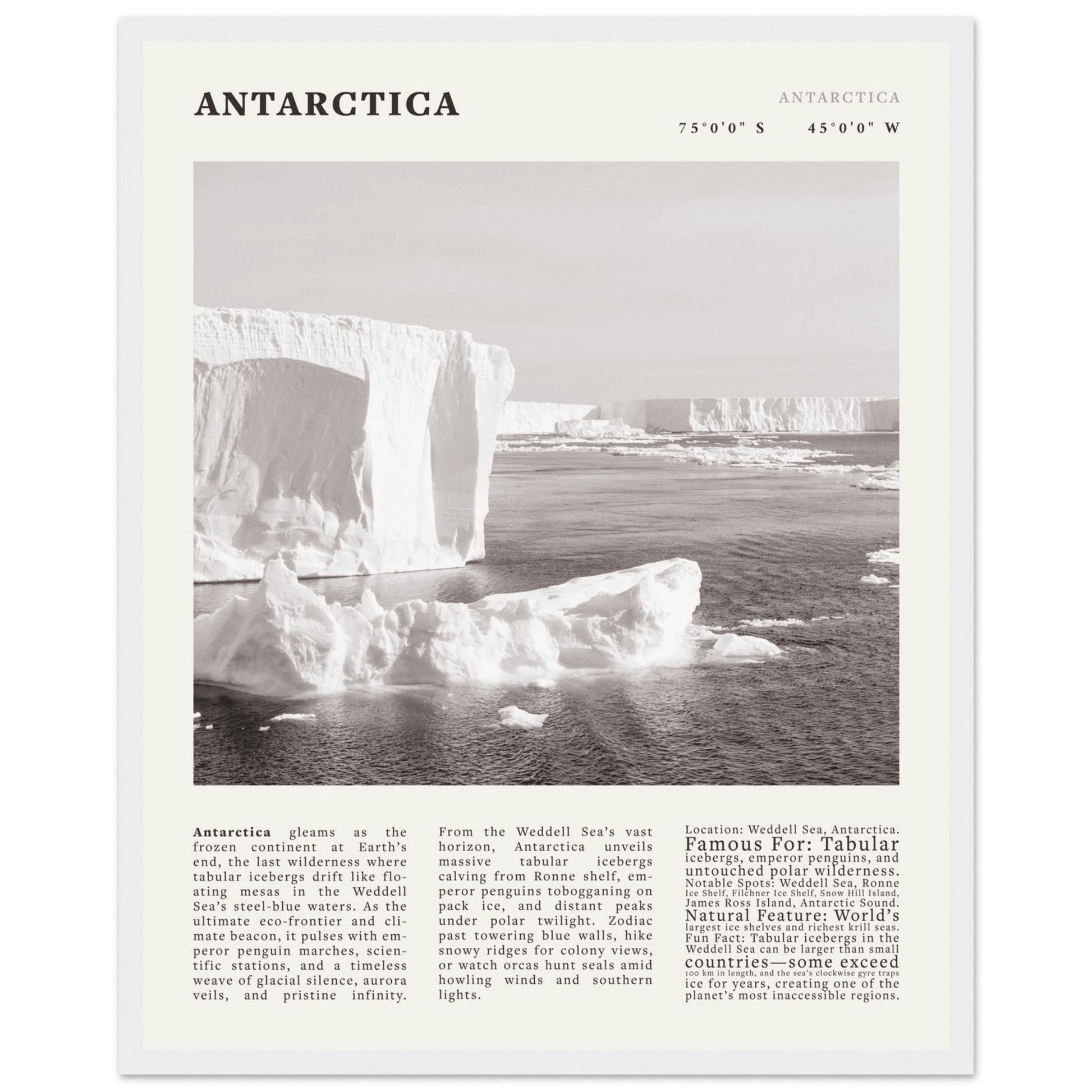 Antarctica Poster Black and White – Vintage Weddell Sea Iceberg Print (Digital & Printed Options) - Evergreen Posters