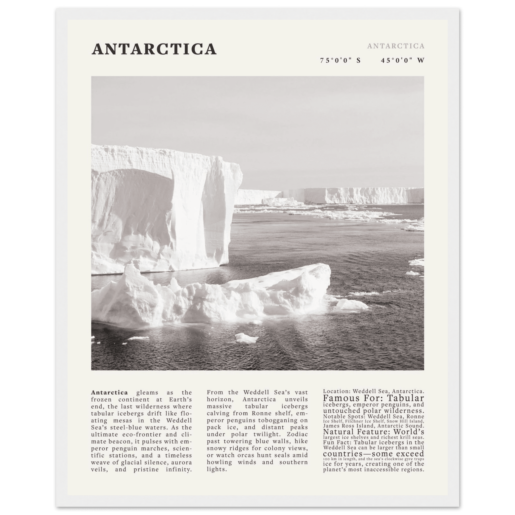 Antarctica Poster Black and White – Vintage Weddell Sea Iceberg Print (Digital & Printed Options) - Evergreen Posters