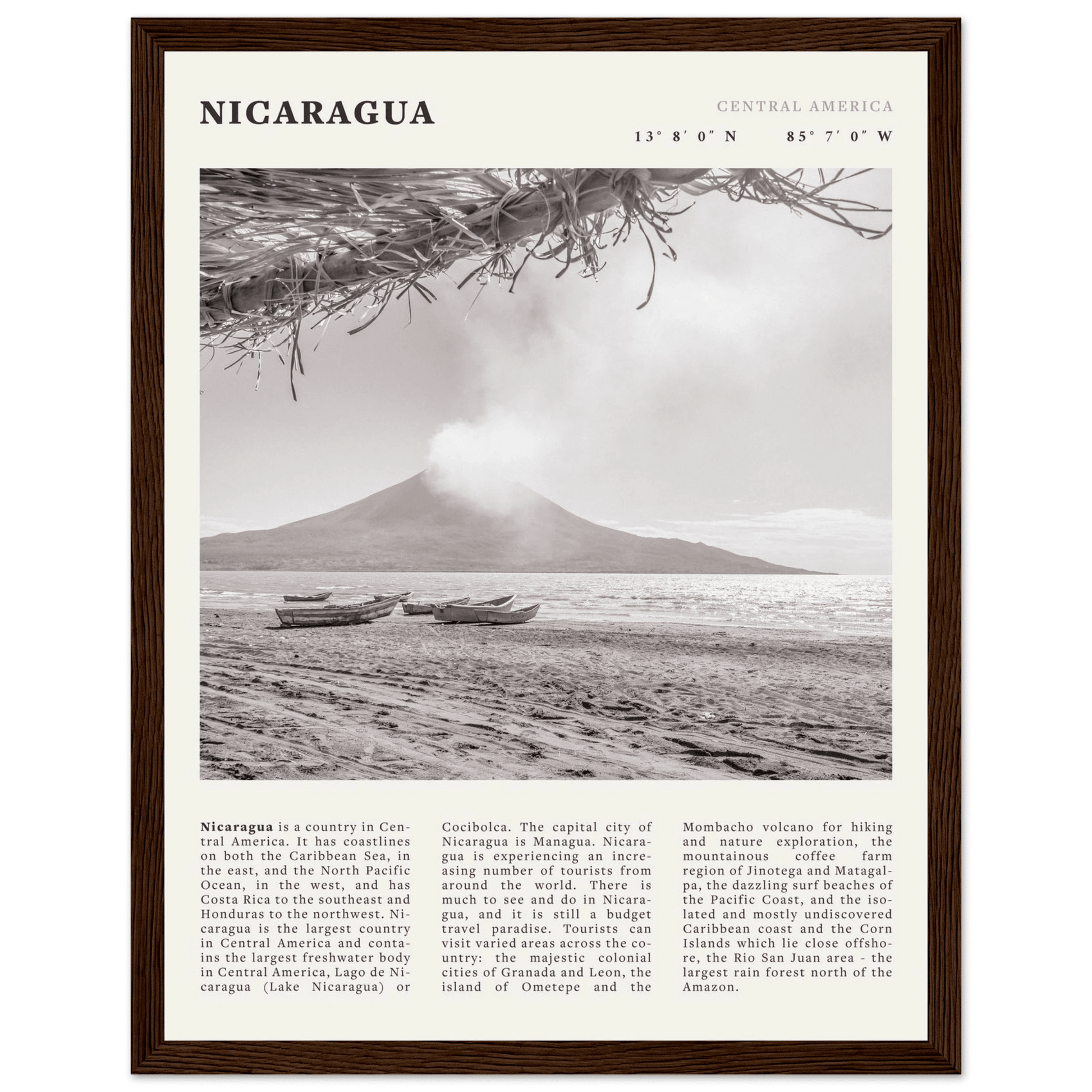 Nicaragua Poster | Black & White Volcano Wall Art | Central America Travel Print - Evergreen Posters