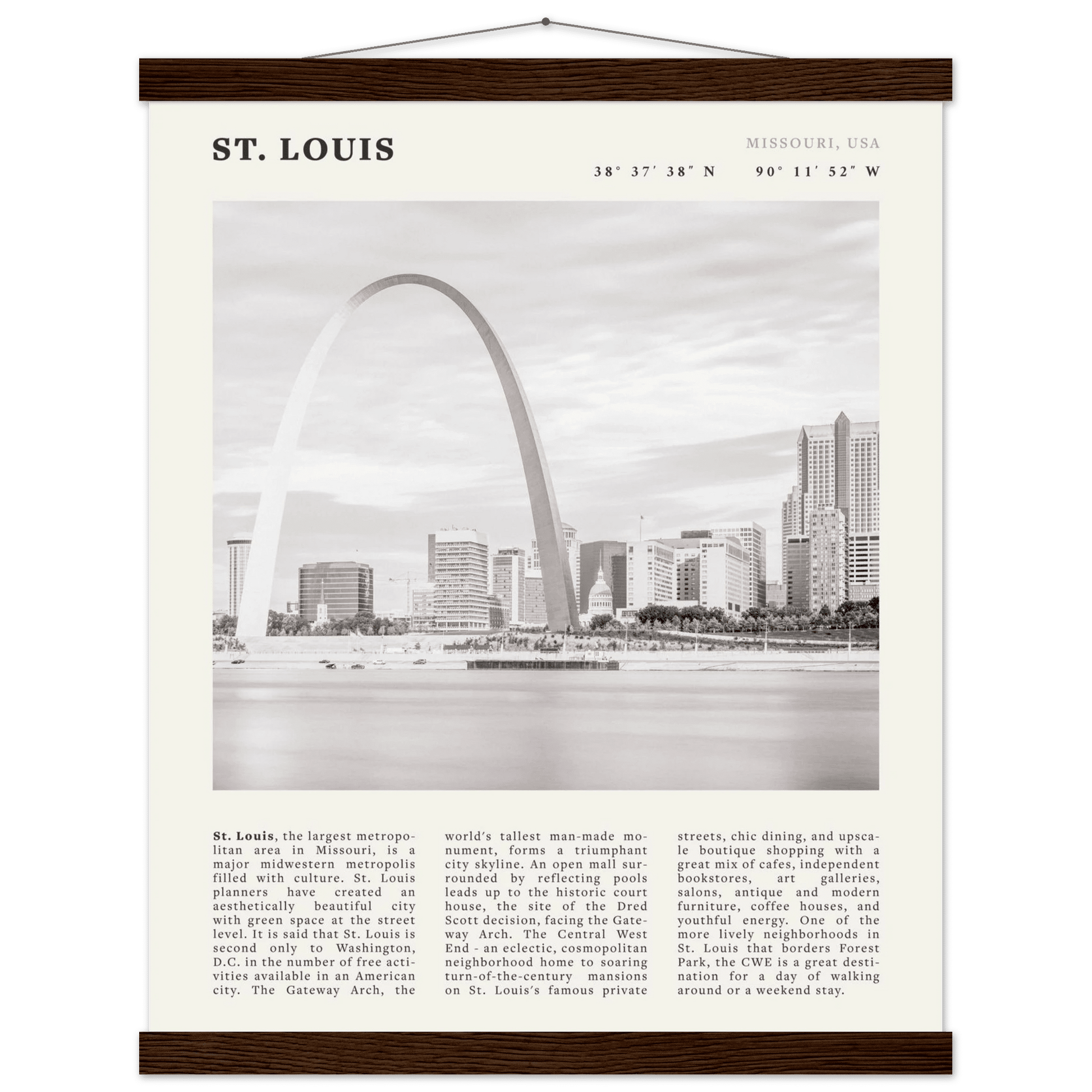 St. Louis Poster | Black & White Gateway Arch Wall Art | Missouri Travel Print - Evergreen Posters