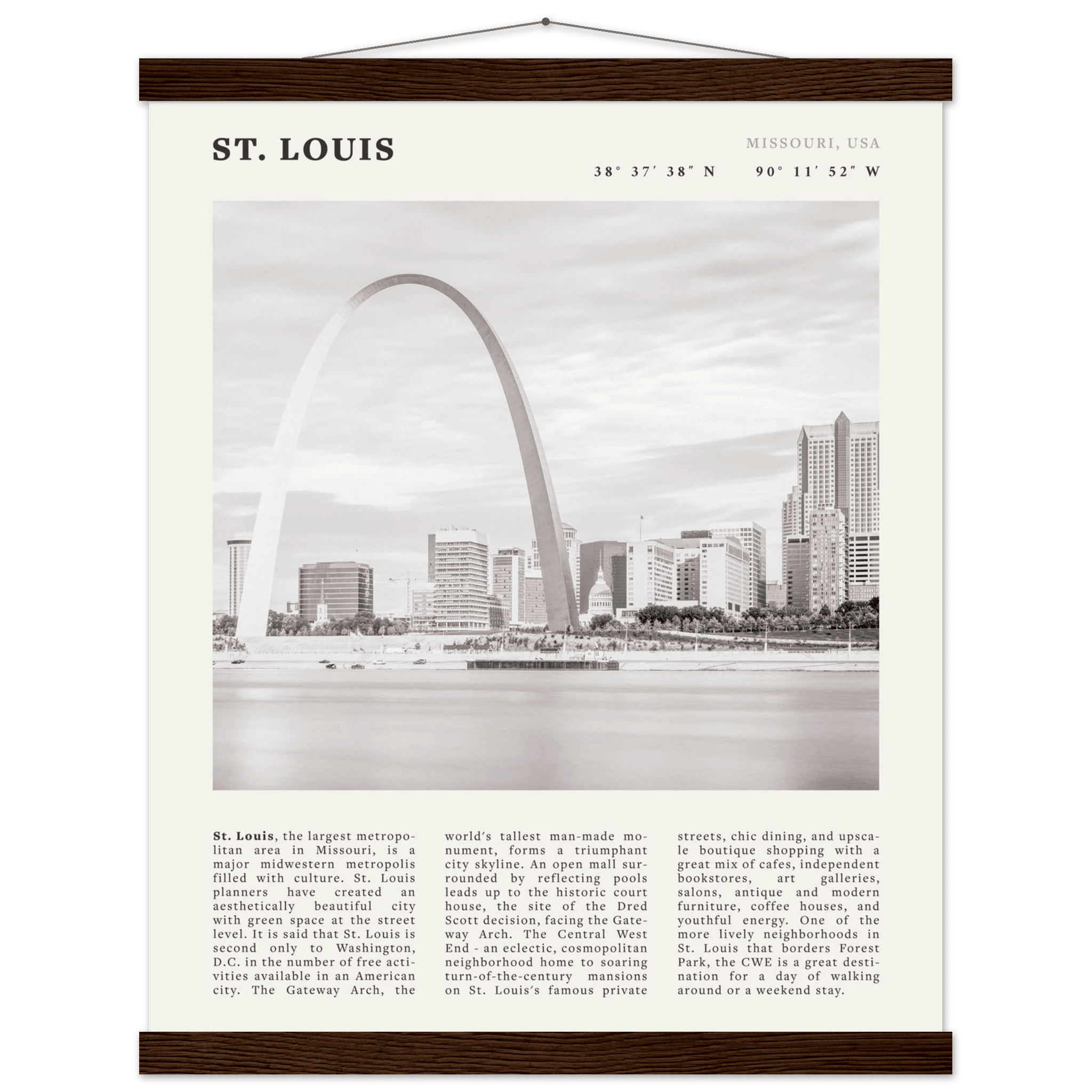 St. Louis Poster | Black & White Gateway Arch Wall Art | Missouri Travel Print - Evergreen Posters