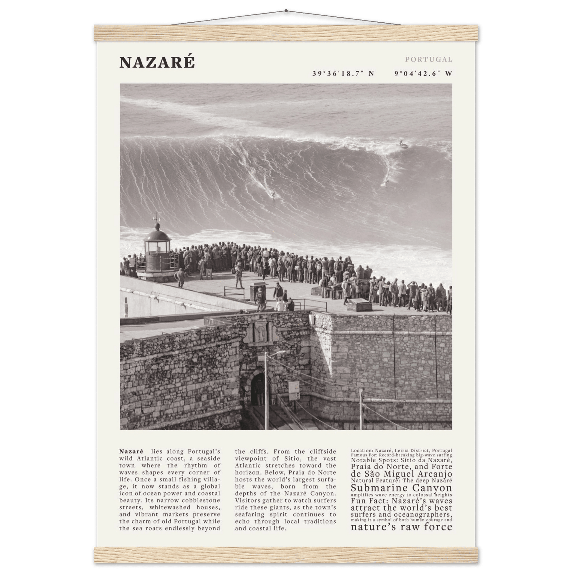 Nazaré Portugal Poster Black and White – Vintage Big Waves Surf Print (Digital & Printed Options) - Evergreen Posters