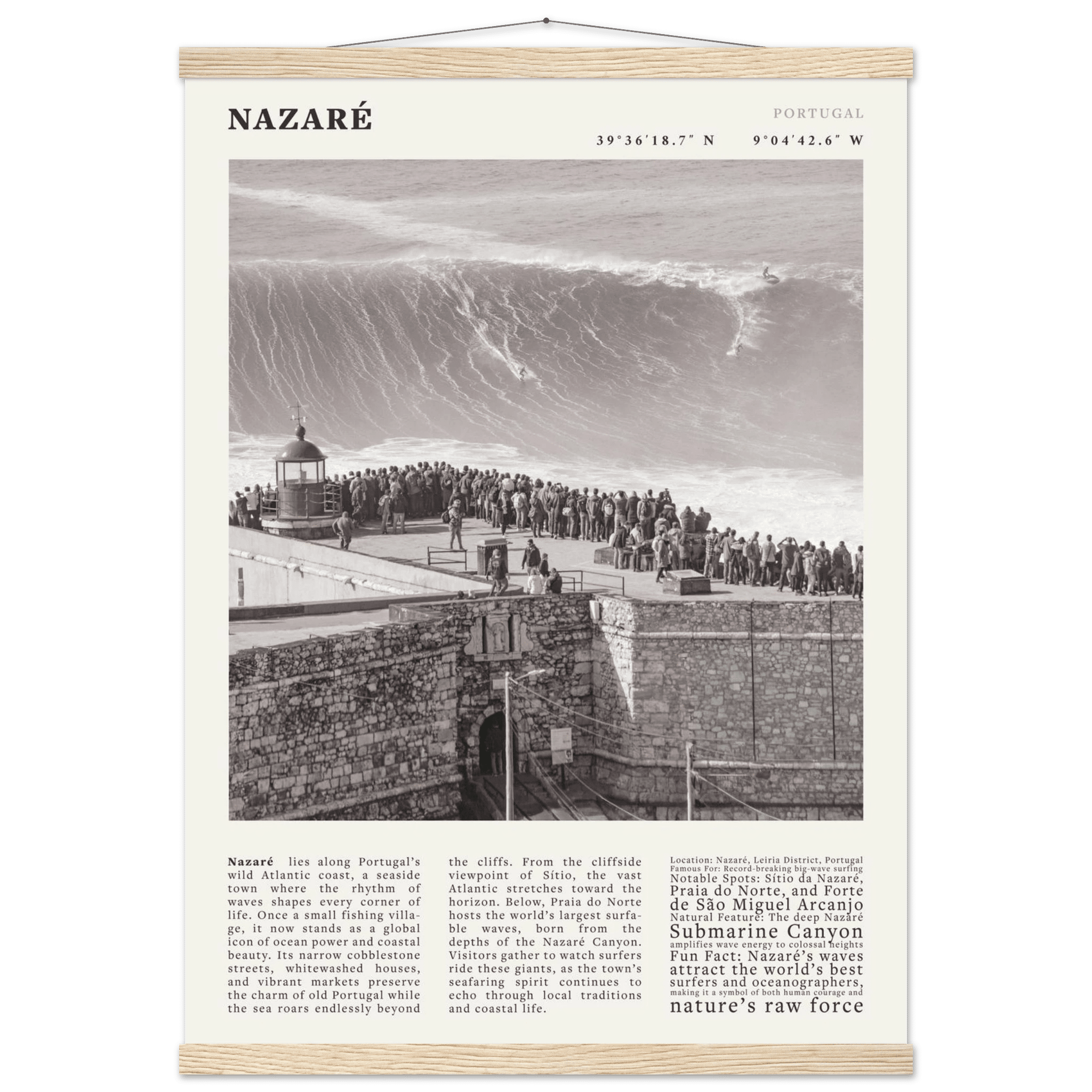 Nazaré Portugal Poster Black and White – Vintage Big Waves Surf Print (Digital & Printed Options) - Evergreen Posters