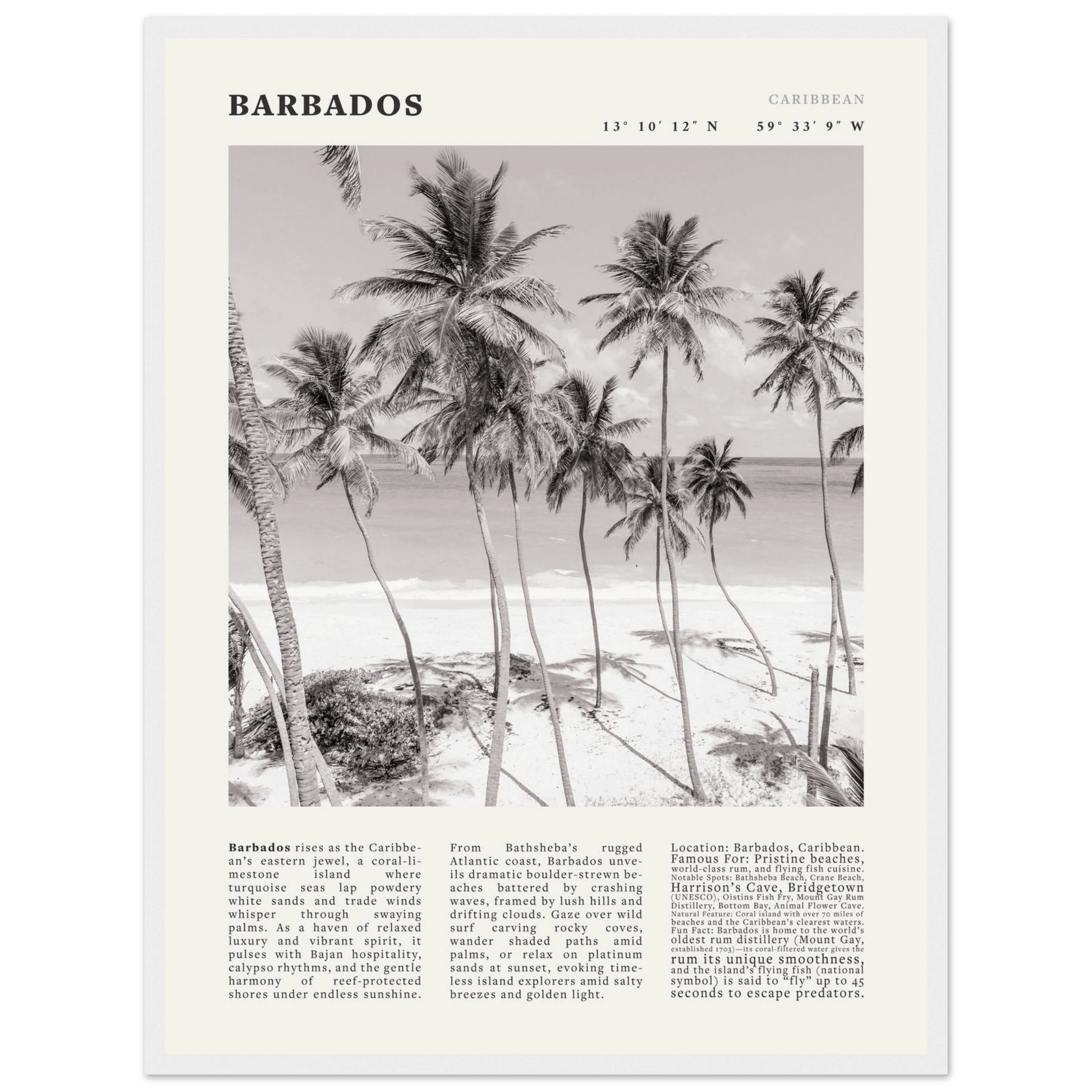 Barbados Poster Black and White – Vintage Caribbean Palm Beach Print (Digital & Printed Options) - Evergreen Posters
