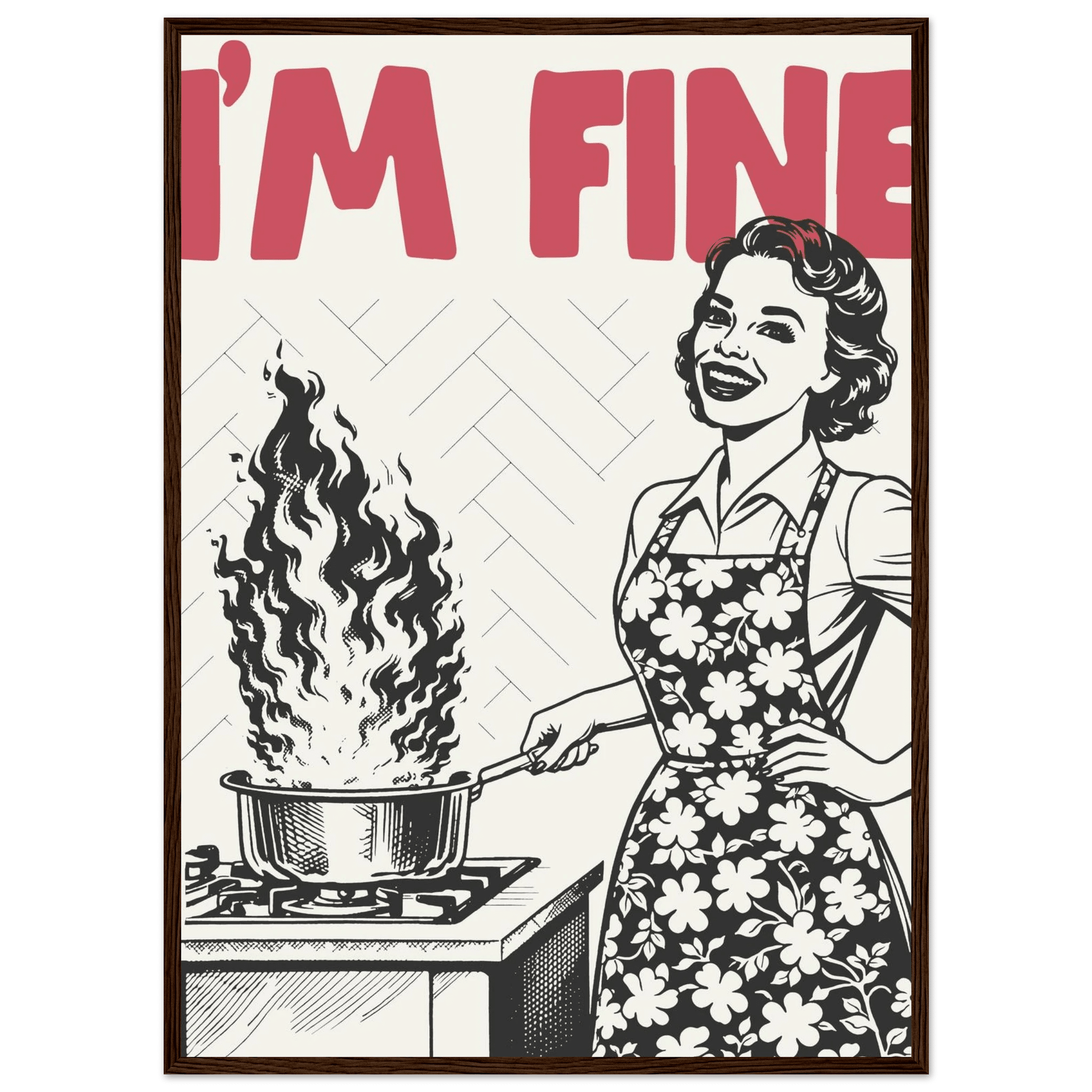 I'm Fine Poster – Funny Retro Kitchen Wall Art Print (Red Edition) - Evergreen Posters