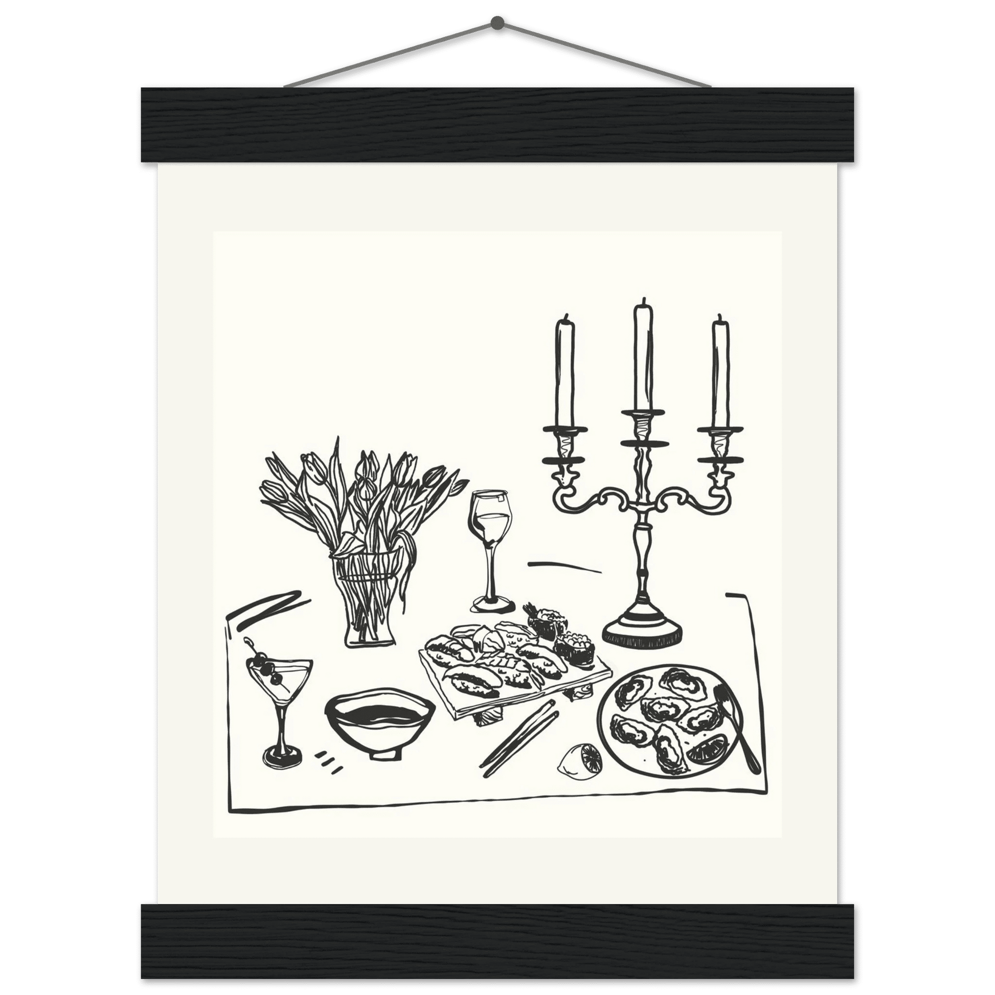 Fine Dining Table Print | Black Line Art Kitchen Wall Art | Elegant Dining Room Poster - Evergreen Posters