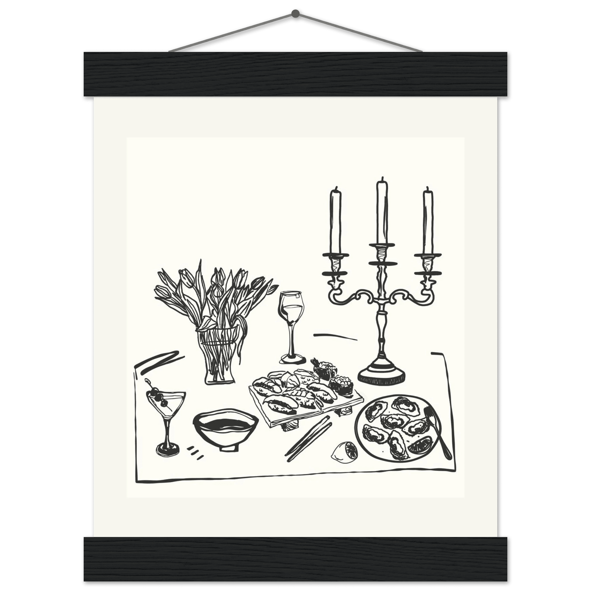 Fine Dining Table Print | Black Line Art Kitchen Wall Art | Elegant Dining Room Poster - Evergreen Posters