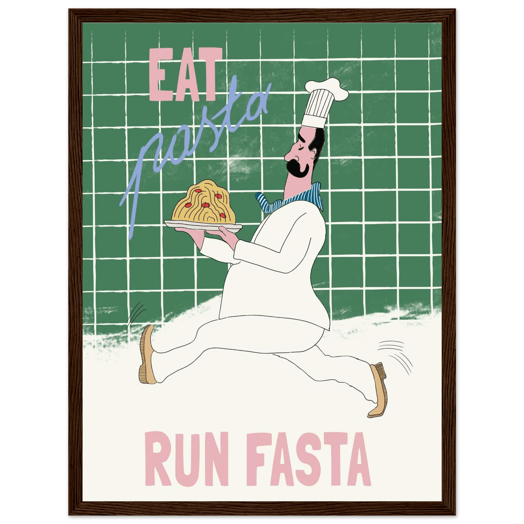Eat Pasta Run Fasta Poster – Playful Kitchen Wall Art Print (Green Edition) - Evergreen Posters