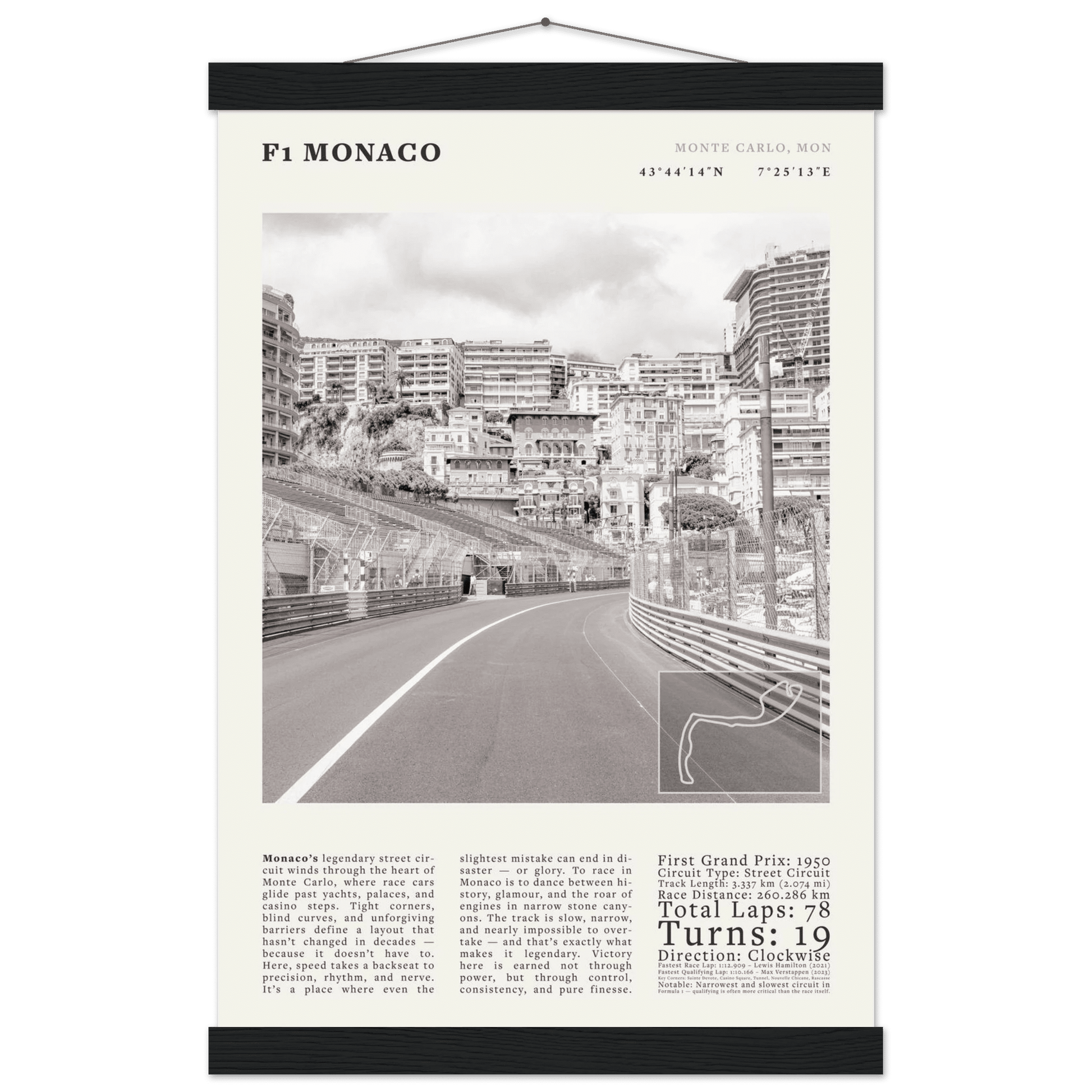 F1 Monaco Poster Black and White – Vintage Monte Carlo Street Circuit Print (Digital & Printed Options) - Evergreen Posters