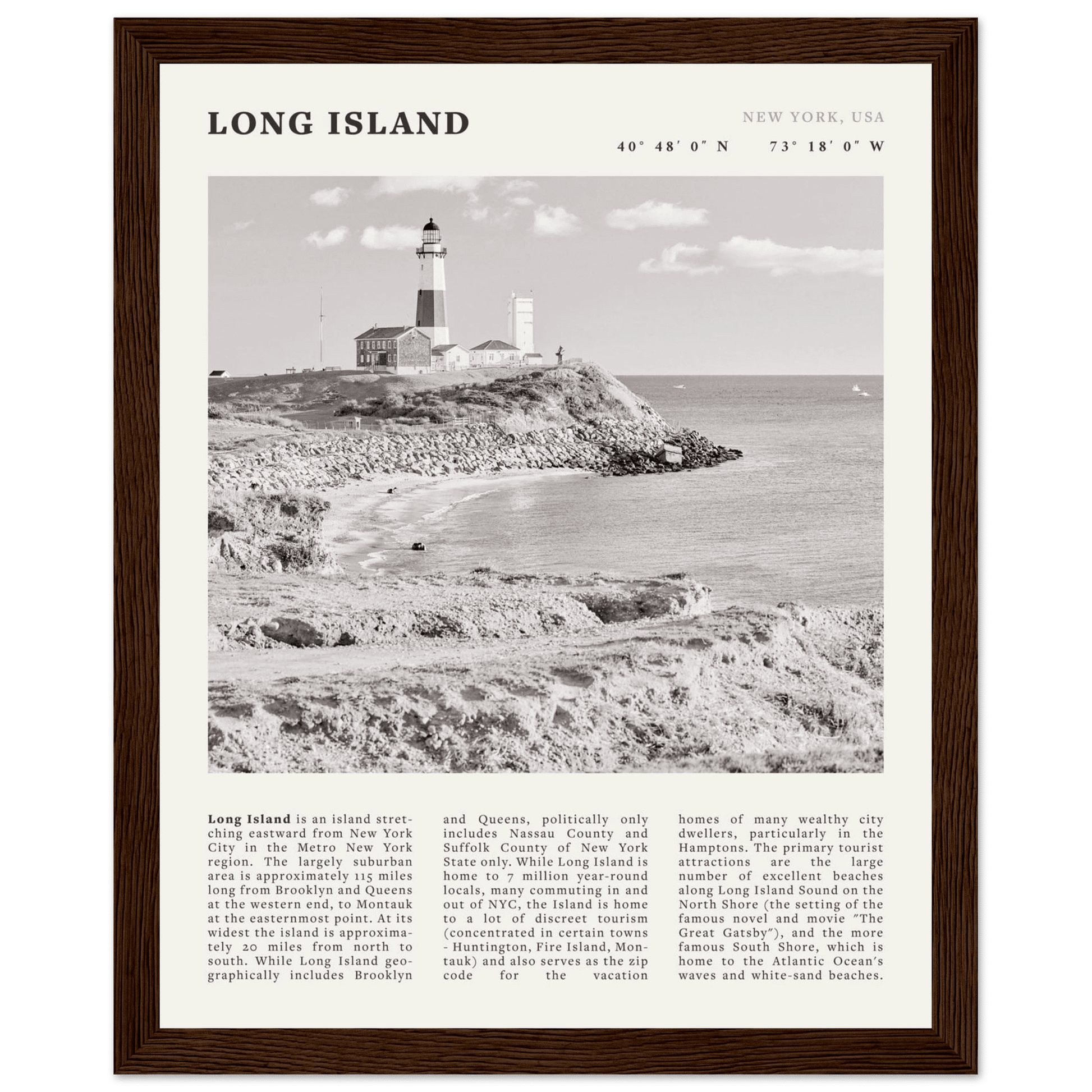 Long Island Poster | Black & White Montauk Lighthouse Wall Art | New York Print - Evergreen Posters