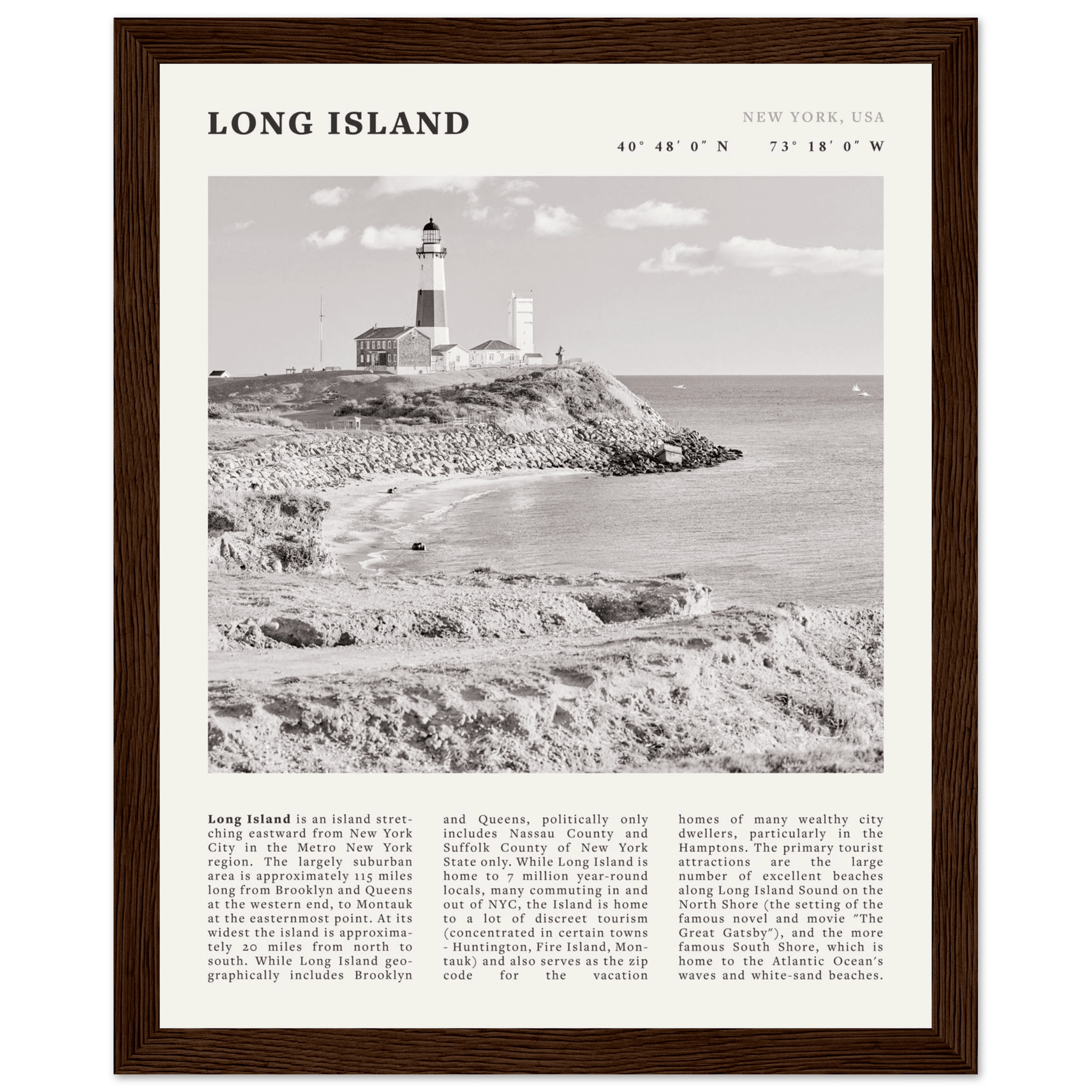 Long Island Poster | Black & White Montauk Lighthouse Wall Art | New York Print - Evergreen Posters