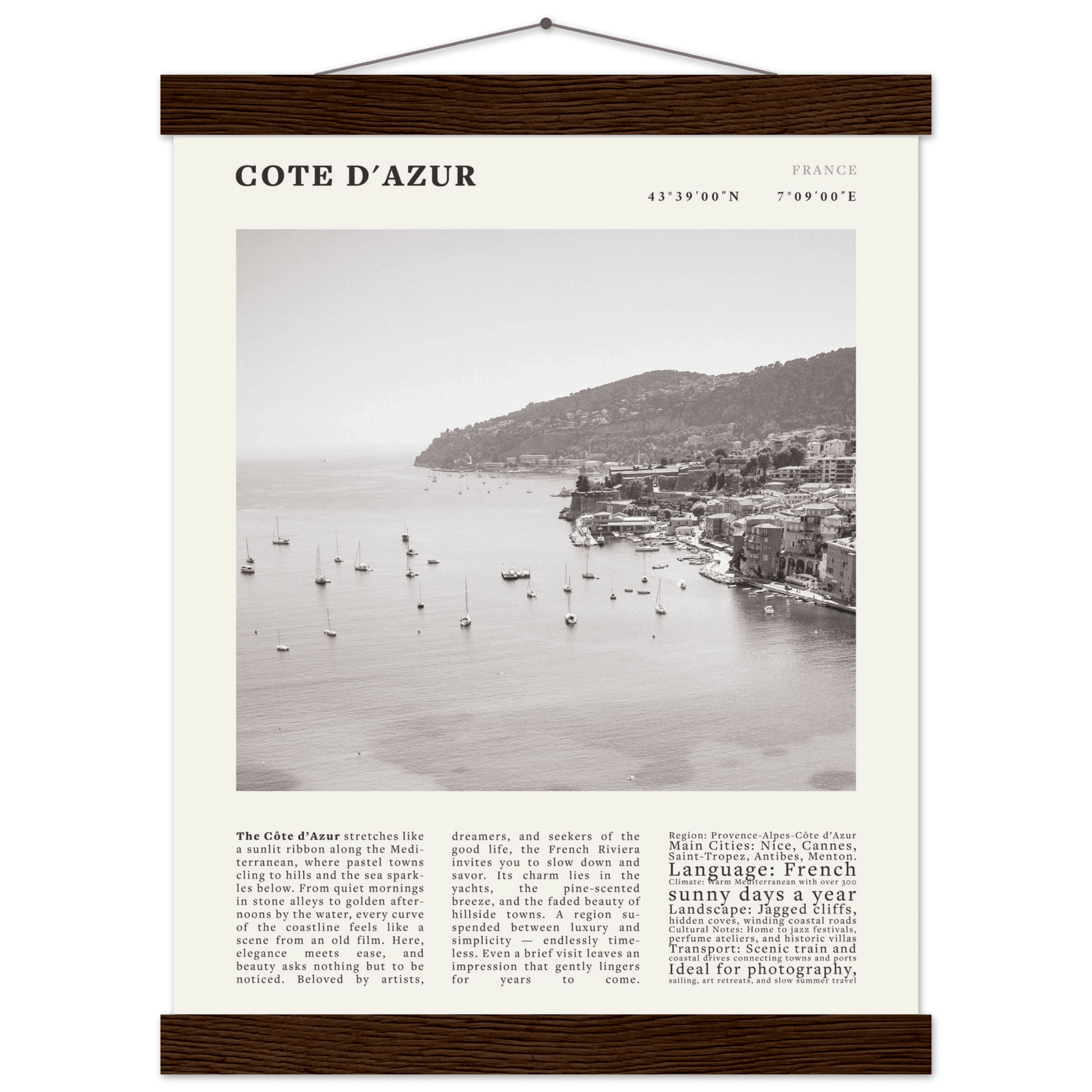Côte d'Azur Poster Black and White – Vintage French Riviera Coast Print (Digital & Printed Options) - Evergreen Posters