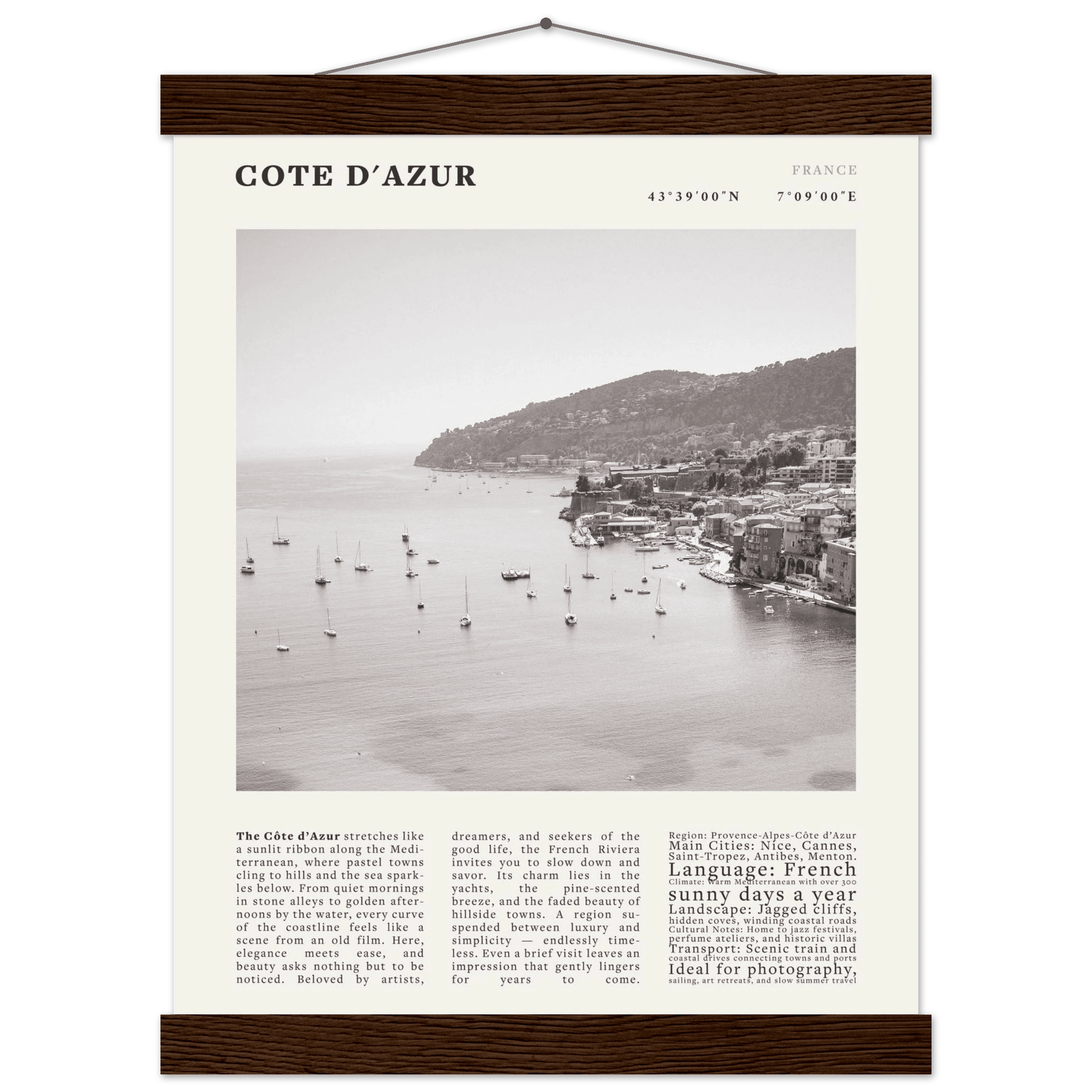 Côte d'Azur Poster Black and White – Vintage French Riviera Coast Print (Digital & Printed Options) - Evergreen Posters