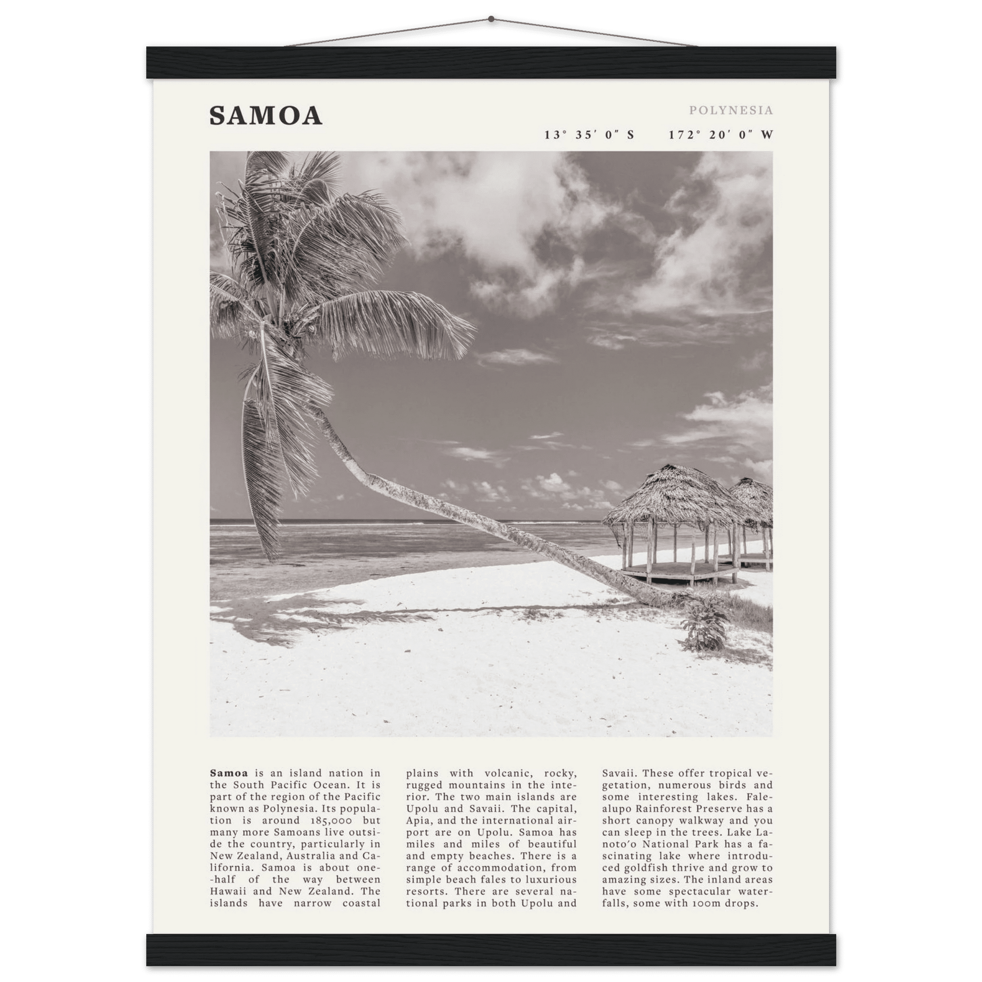 Samoa Poster | Black & White South Pacific Beach Wall Art | Polynesia Travel Print - Evergreen Posters
