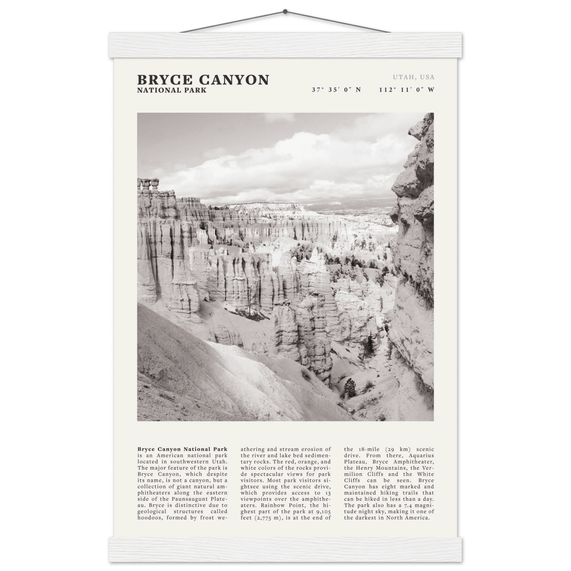 Bryce Canyon National Park Poster | Black & White Utah Hoodoos Wall Art Print - Evergreen Posters - 38
