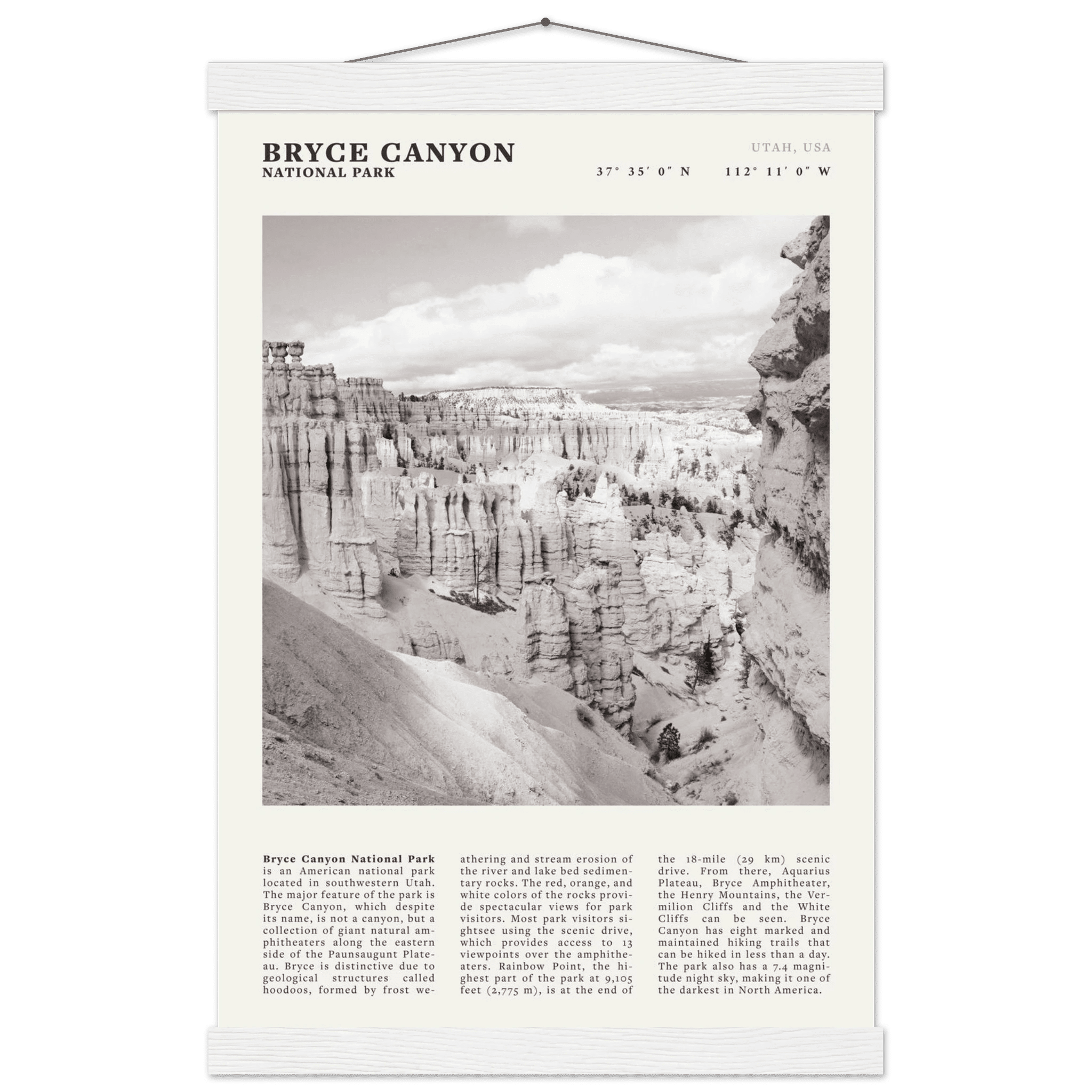 Bryce Canyon National Park Poster | Black & White Utah Hoodoos Wall Art Print - Evergreen Posters - 38