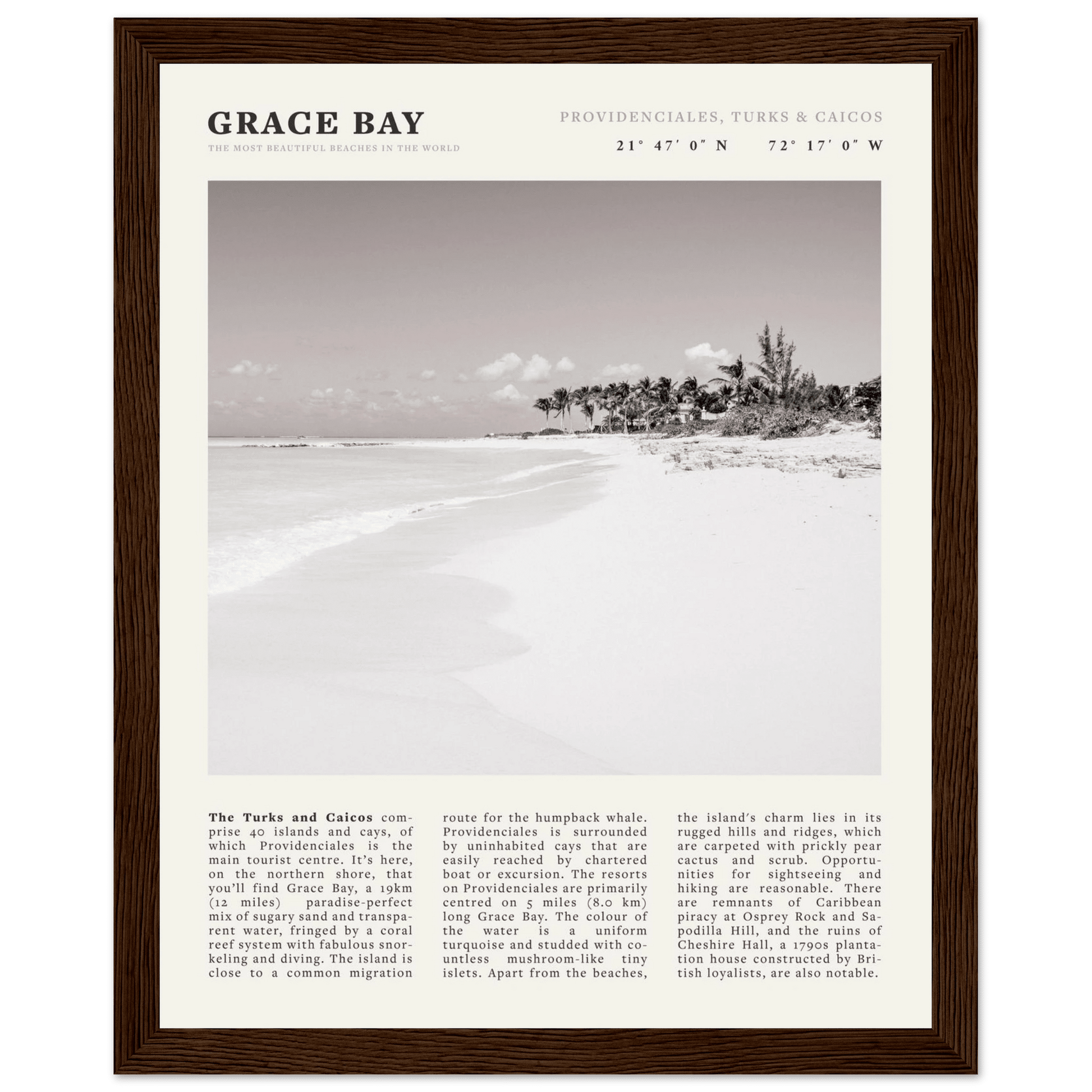 Grace Bay Poster | Black & White Turks & Caicos Wall Art | Caribbean Beach Print - Evergreen Posters