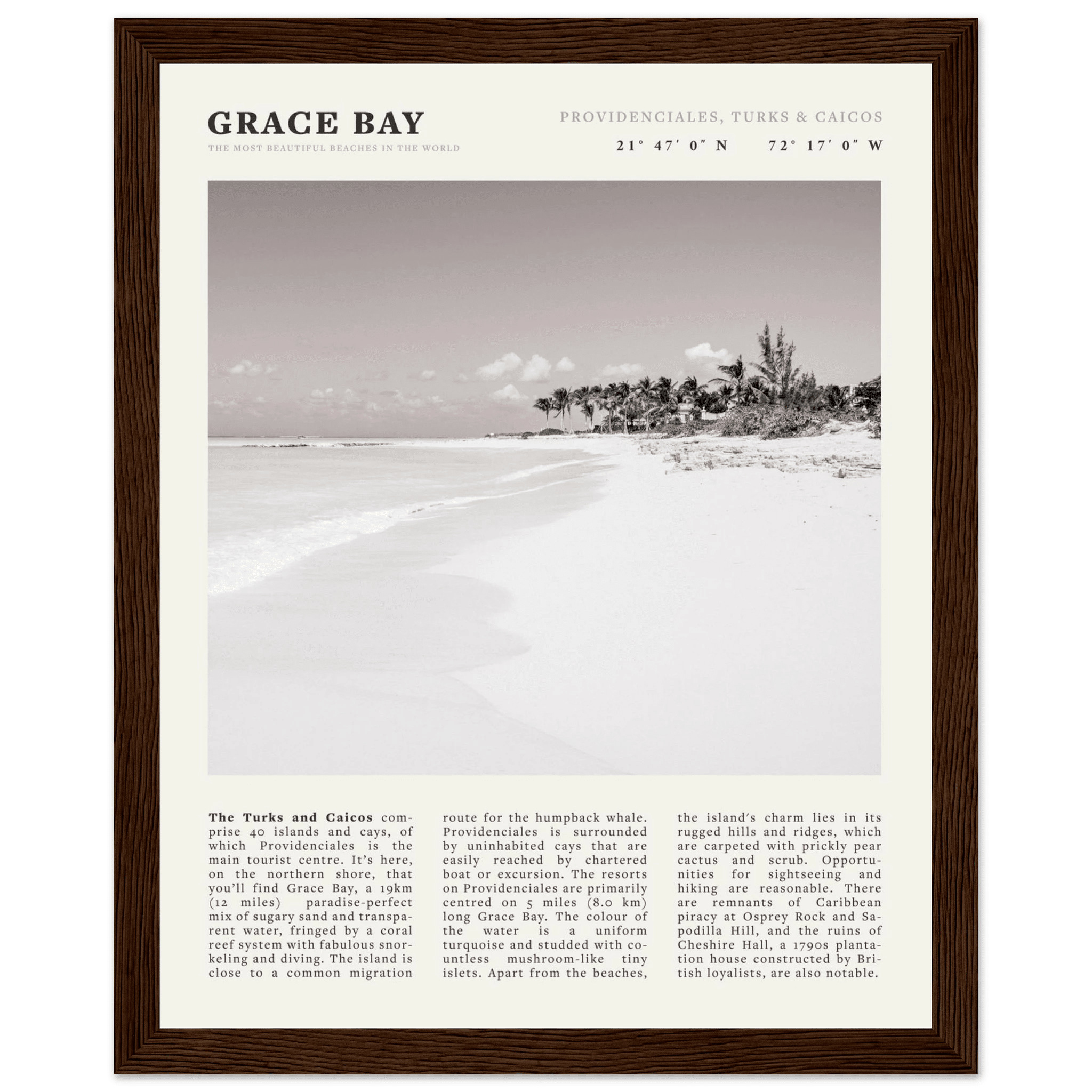 Grace Bay Poster | Black & White Turks & Caicos Wall Art | Caribbean Beach Print - Evergreen Posters