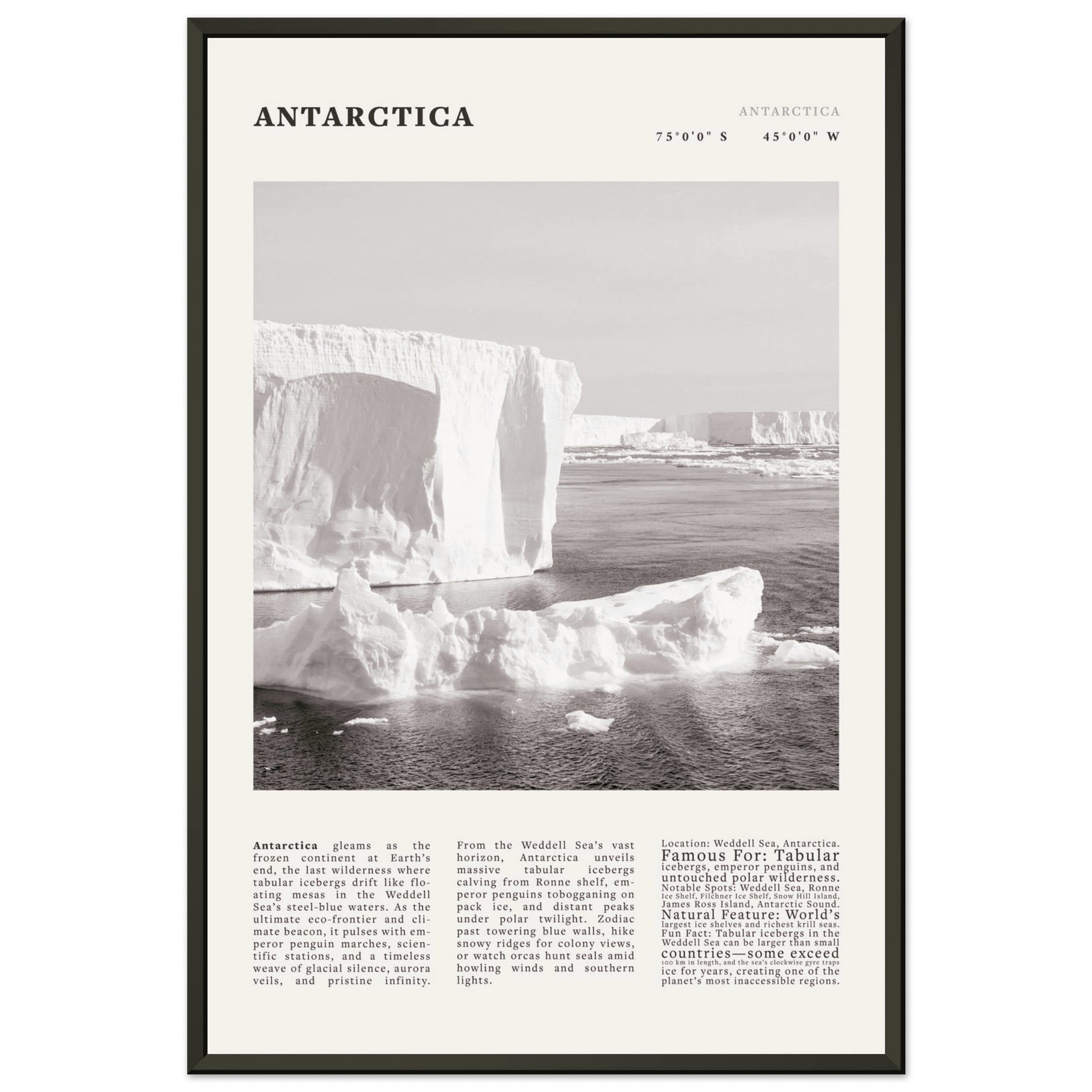 Antarctica Poster Black and White – Vintage Weddell Sea Iceberg Print (Digital & Printed Options) - Evergreen Posters